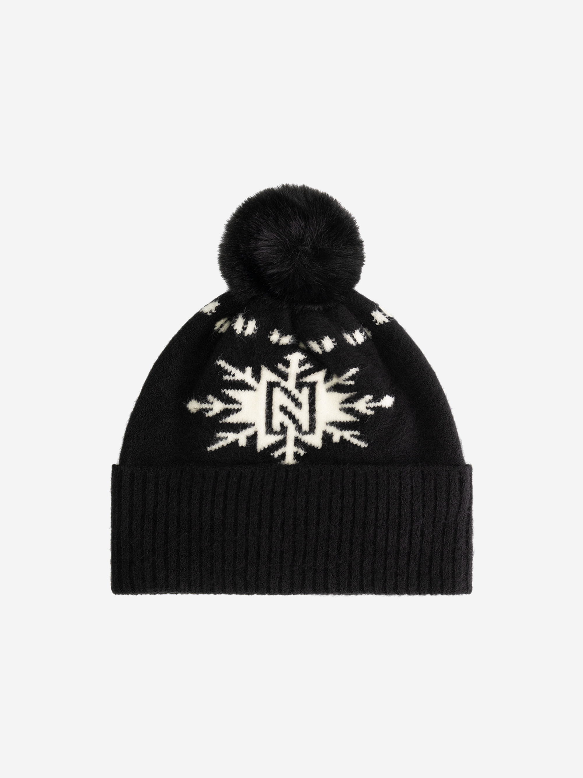 Beanie with N-logo and fluffy pompon
