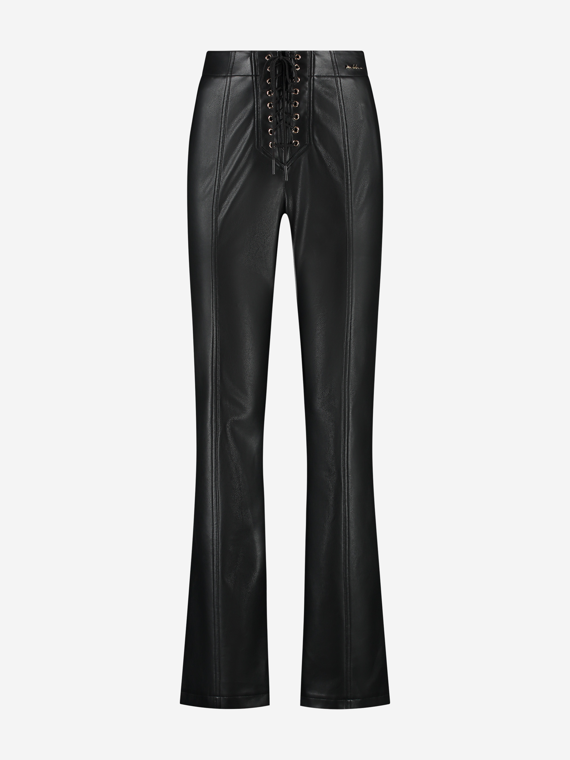 Broek van imitatieleer met veter detail