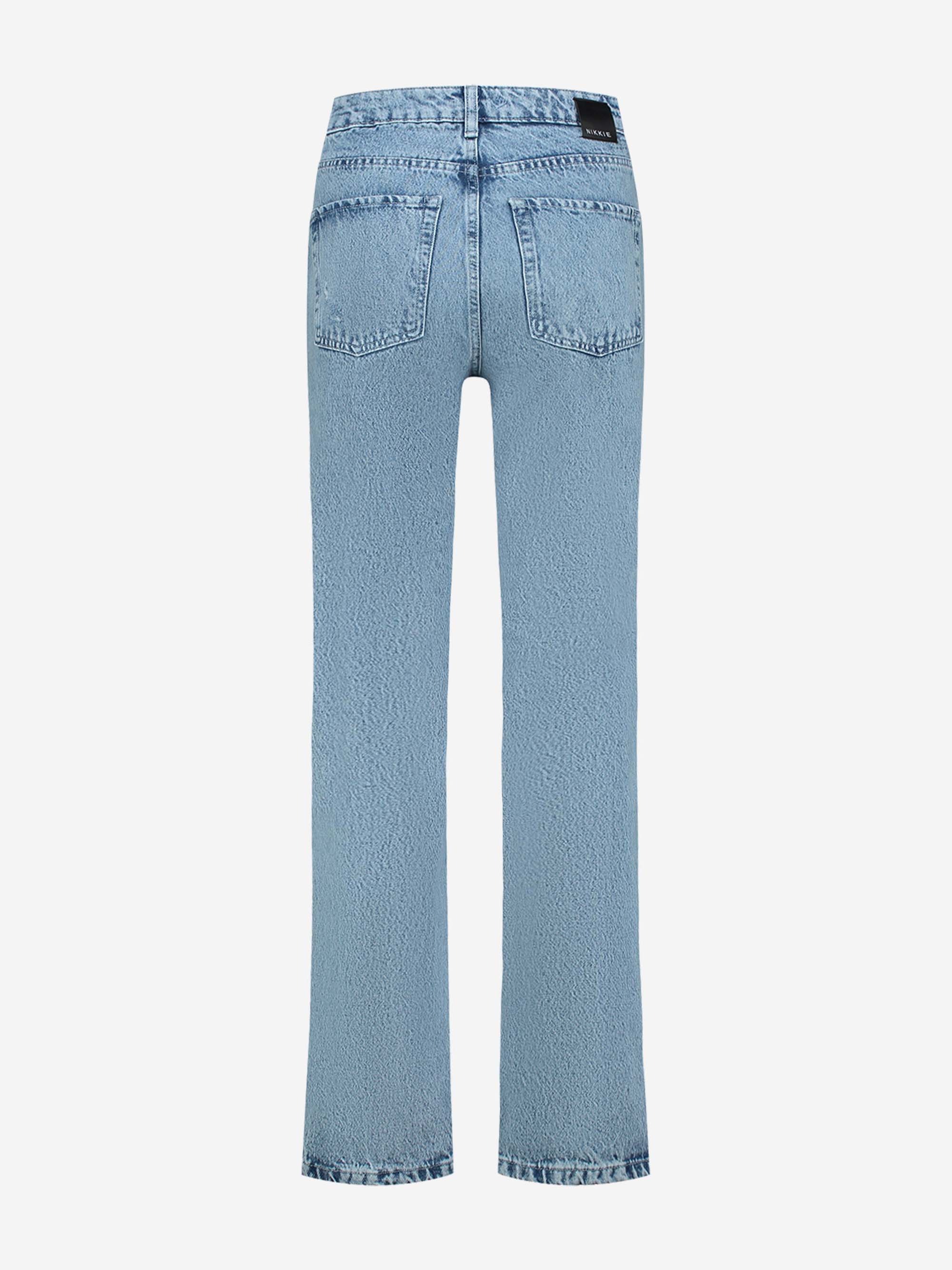 High rise denim jeans met scheuren 