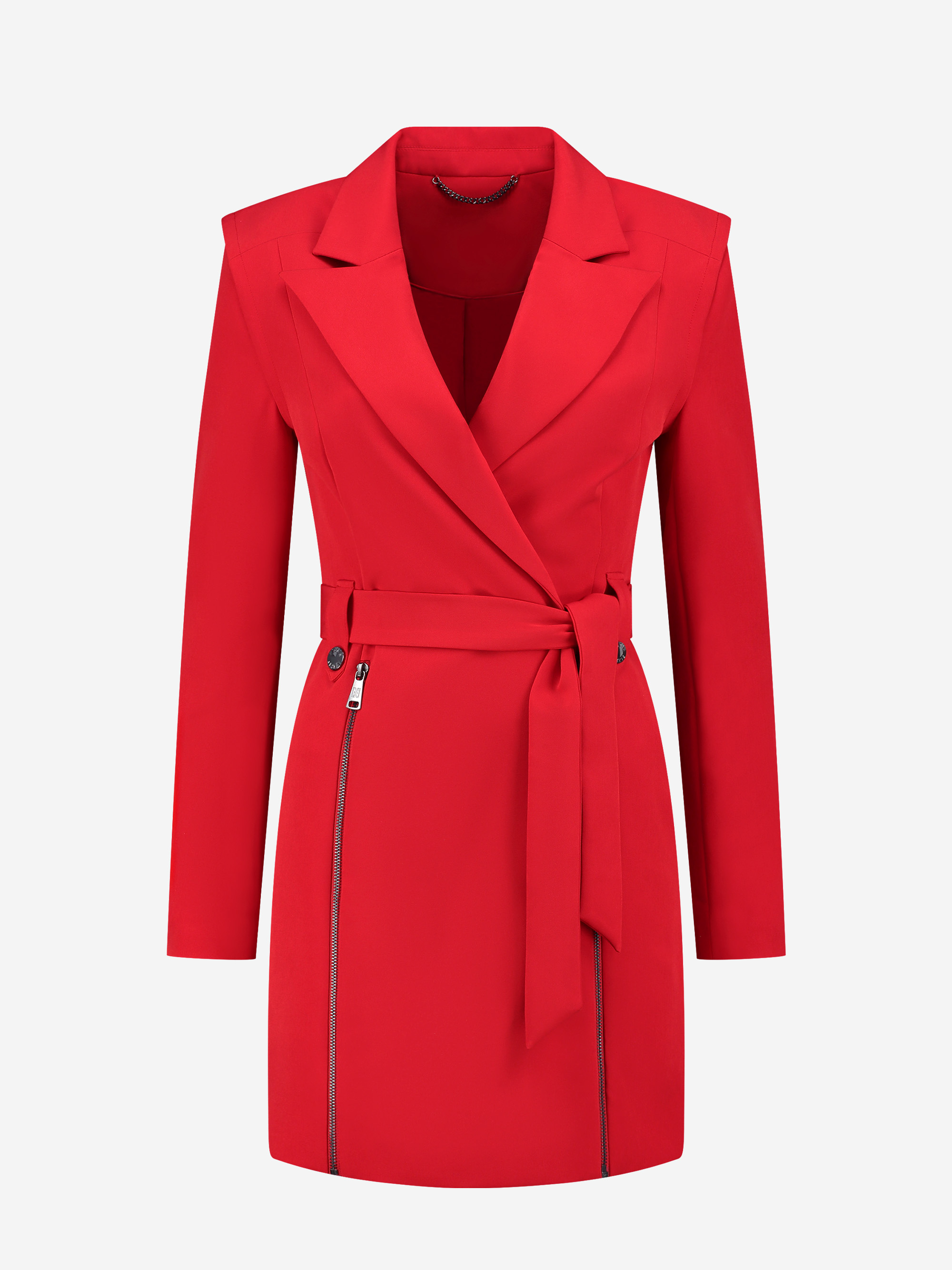 Blazer dress with zippers and tie belt