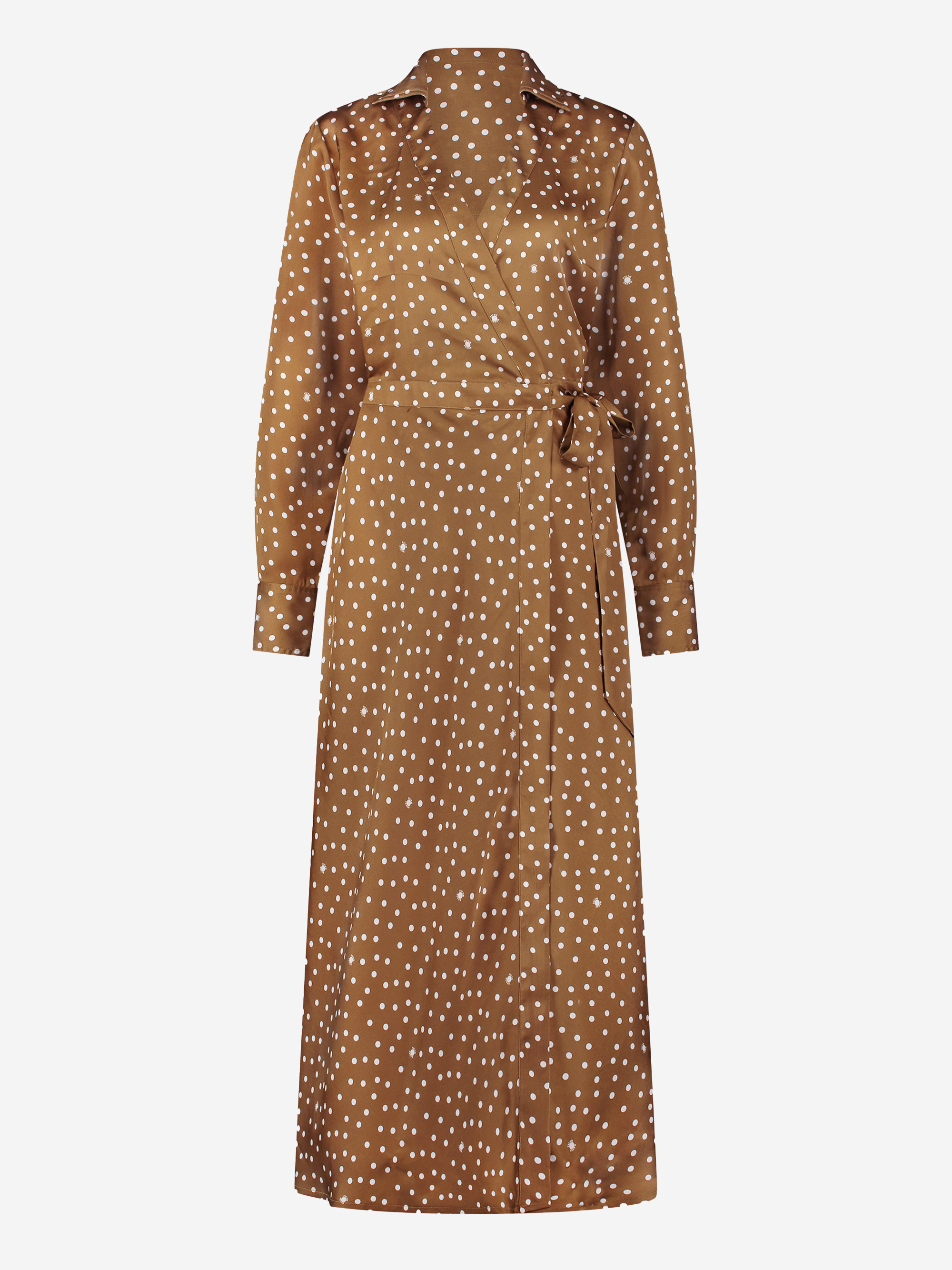 Long wrap dress with dotted pattern