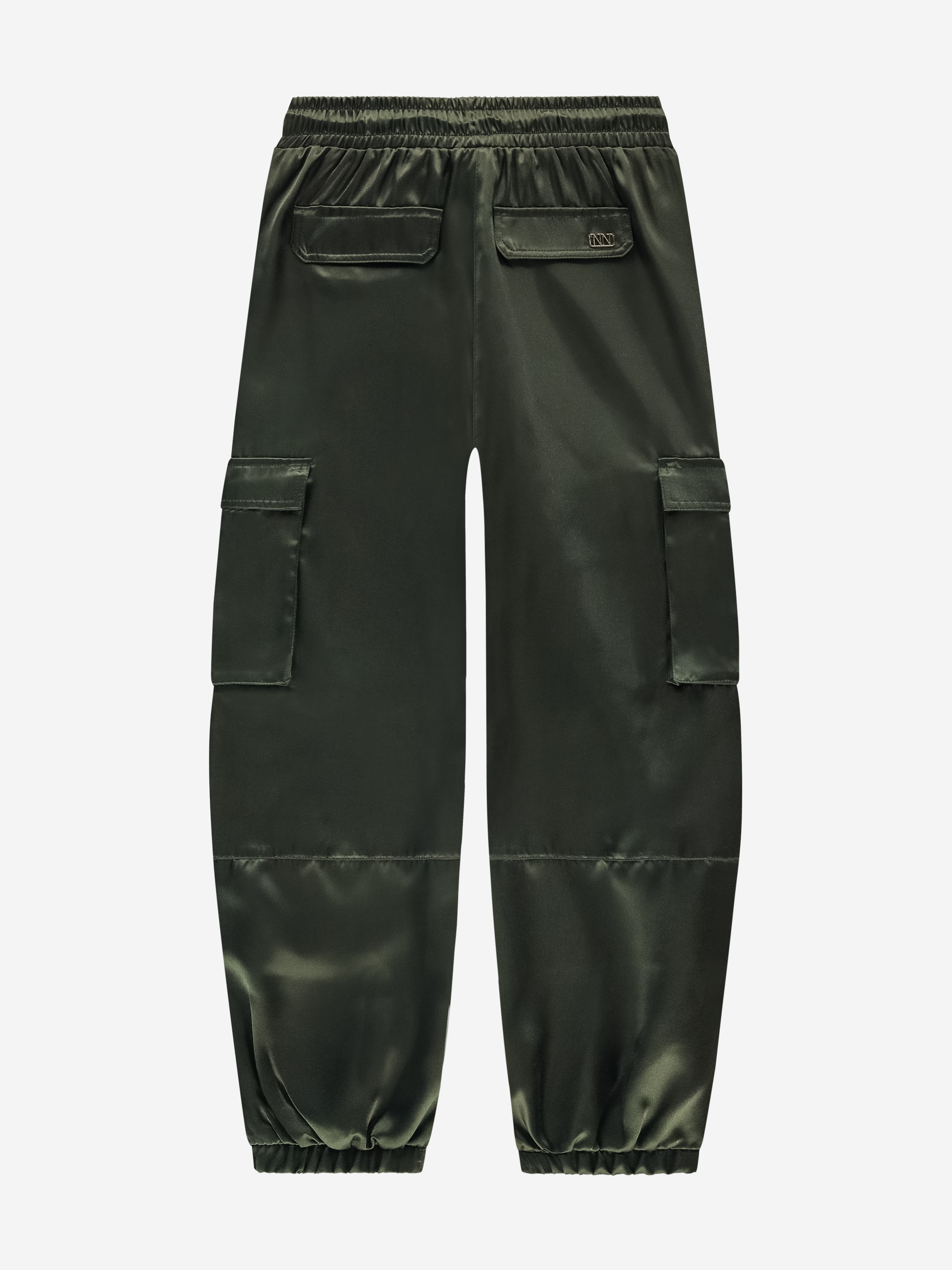 Satin cargo pants with elastic waistband