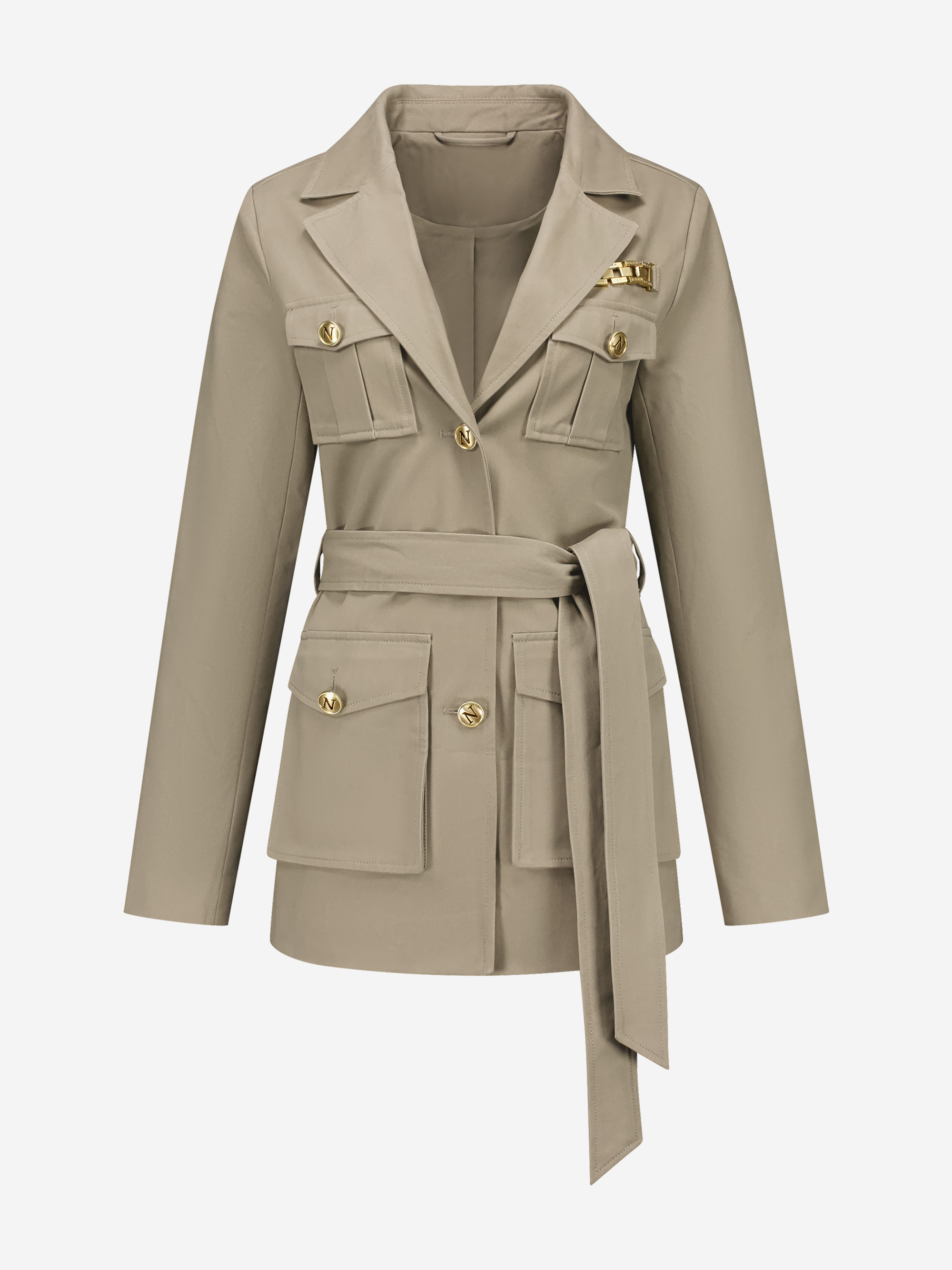 Jacket with belt and chain detail