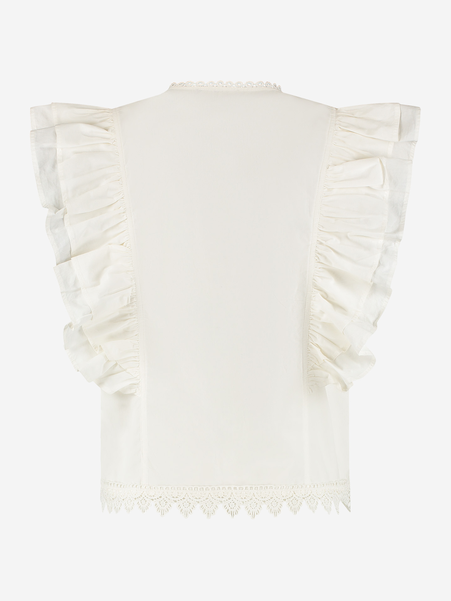 Mouwloze top met volants en broderie
