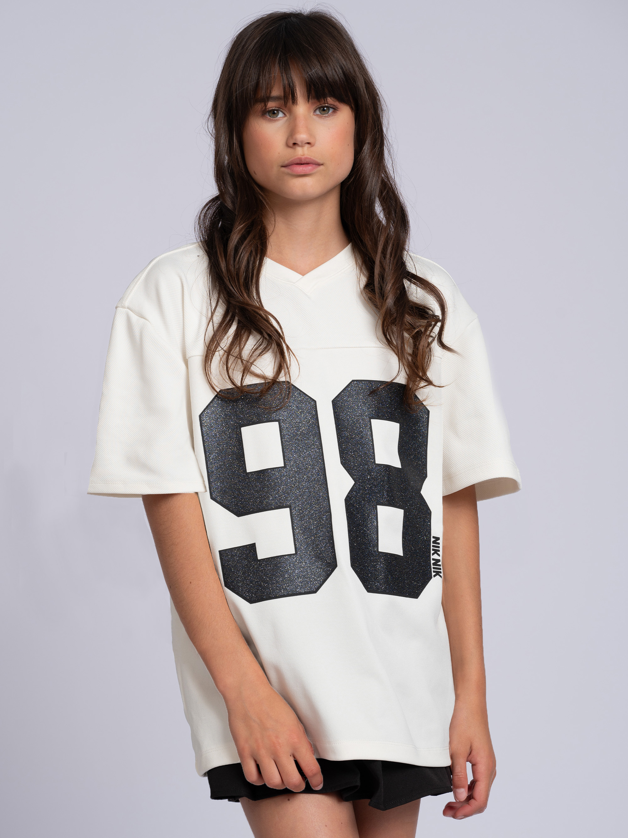 Loose-fitting varsity T-shirt with graphic print