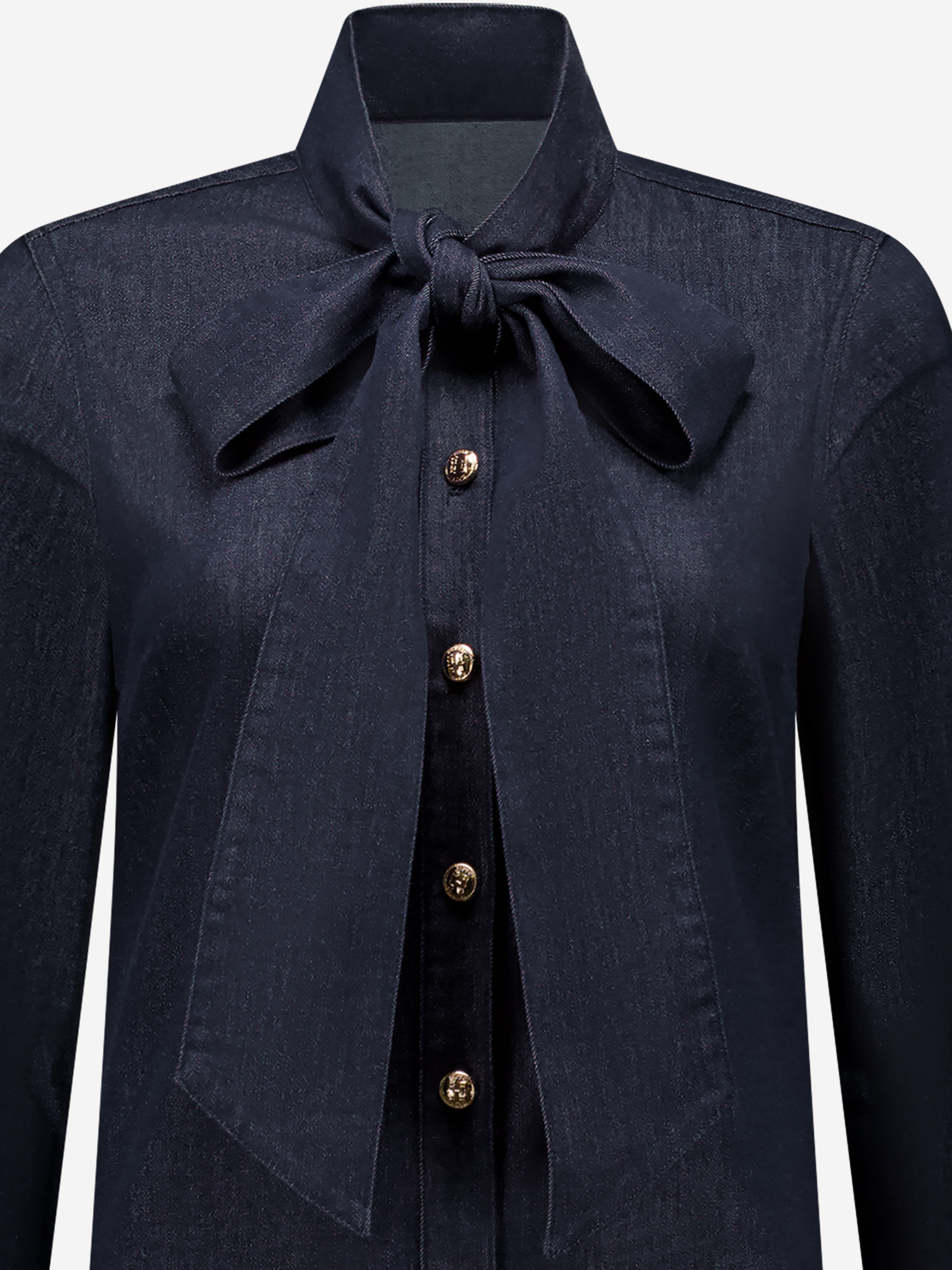 Denim blouse met strikkoord 