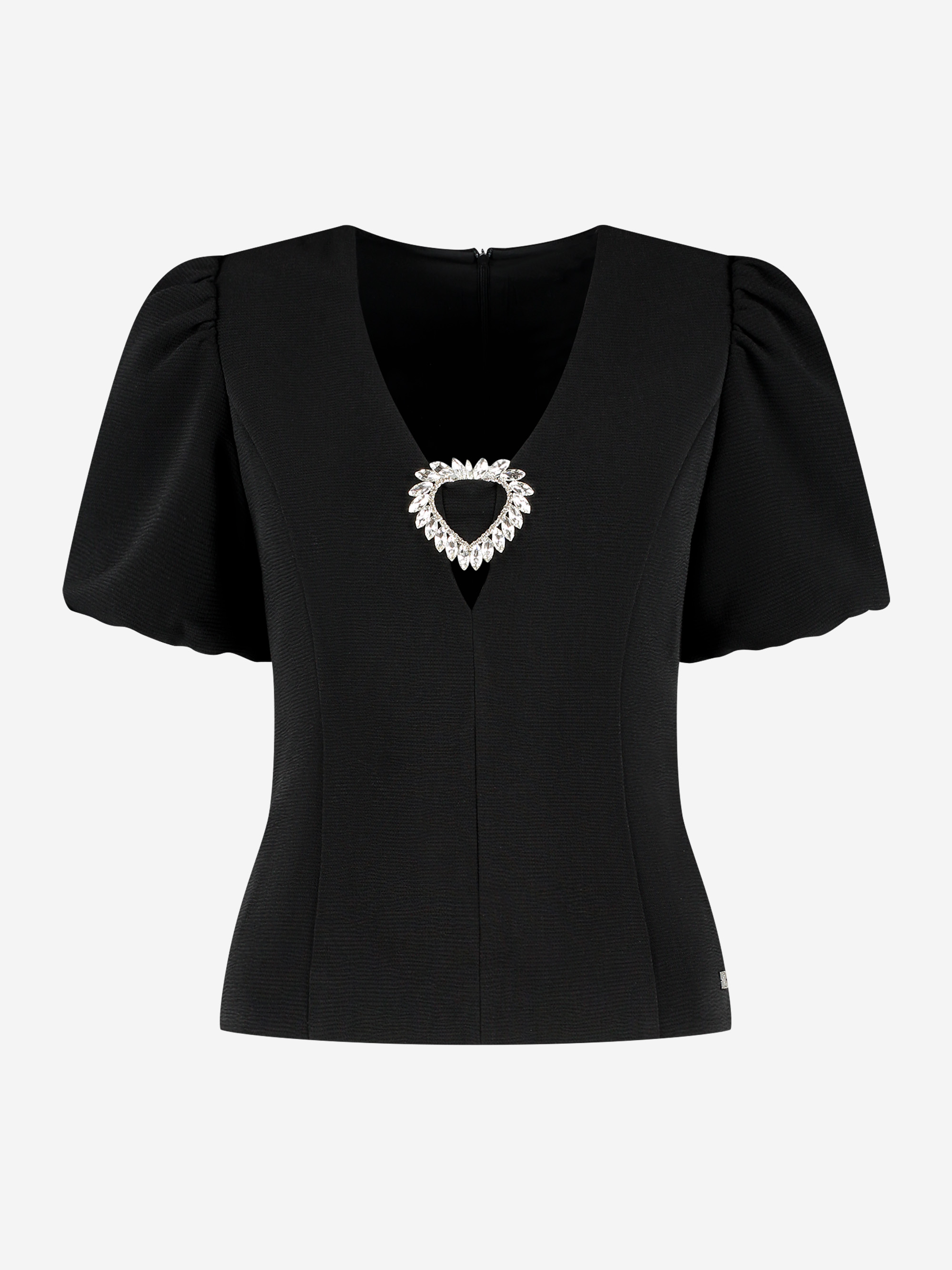 Fitted top with puff sleeves and rhinestone detail