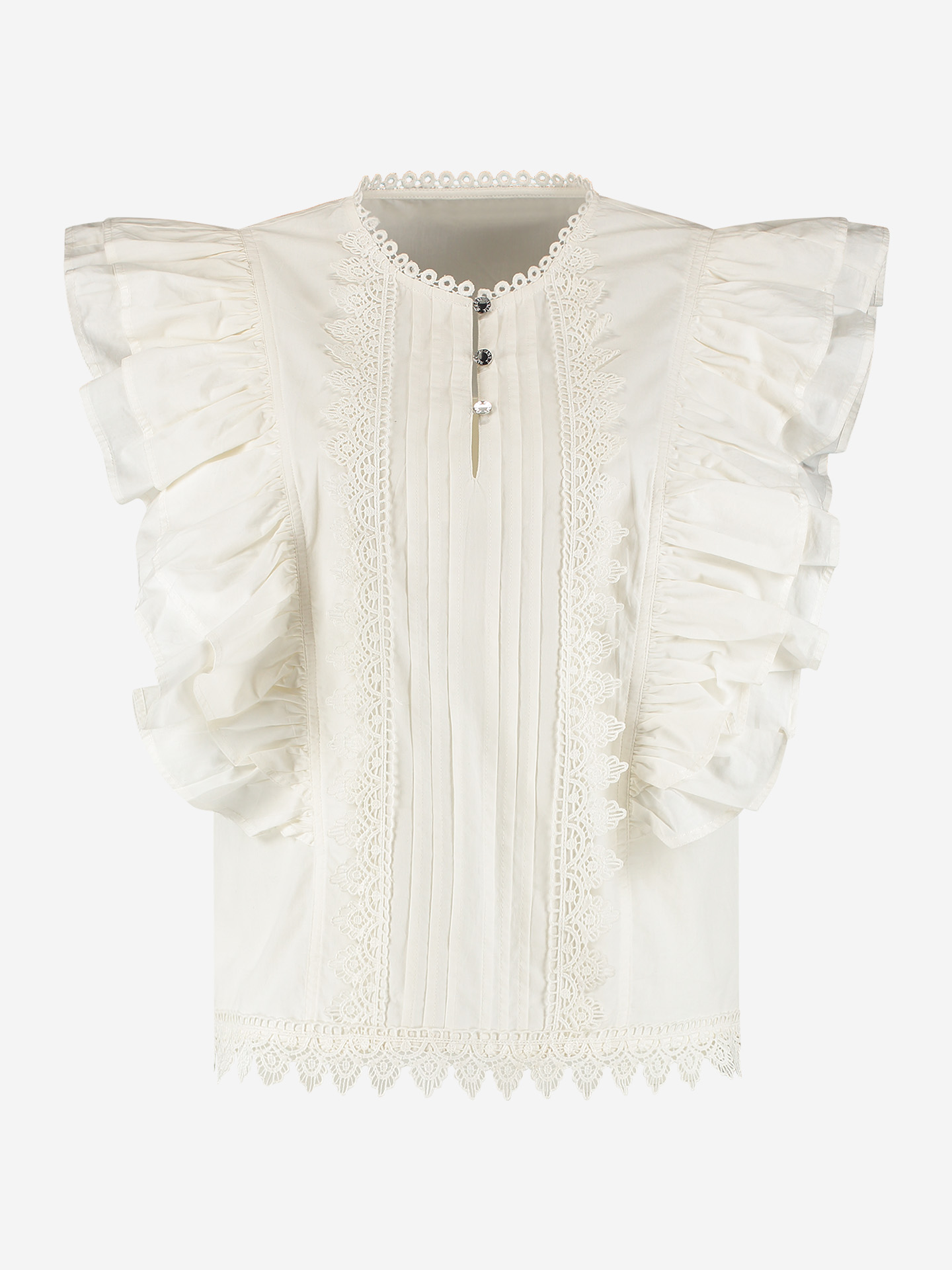 Mouwloze top met volants en broderie