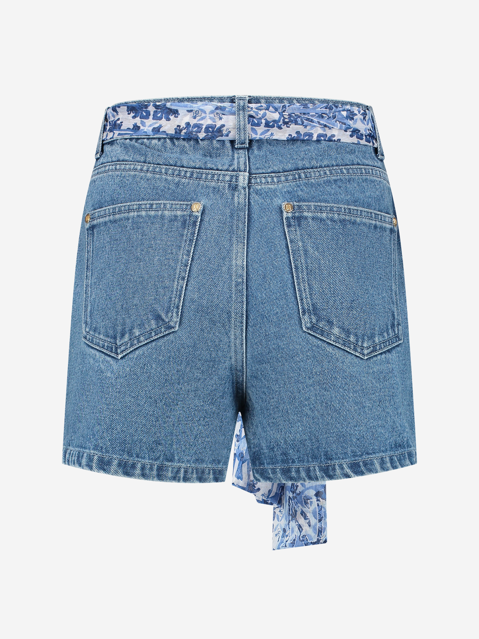 Denim skort met gekruiste tailleband