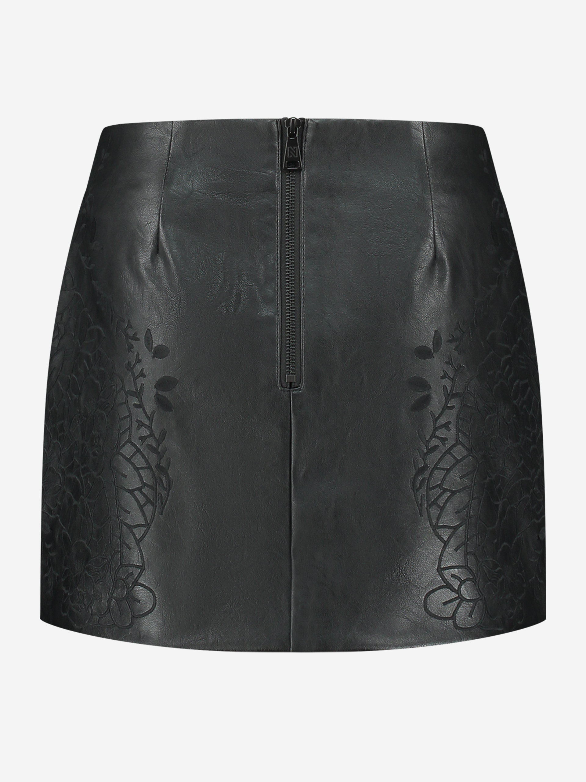 Vegan leren rok met geborduurde details