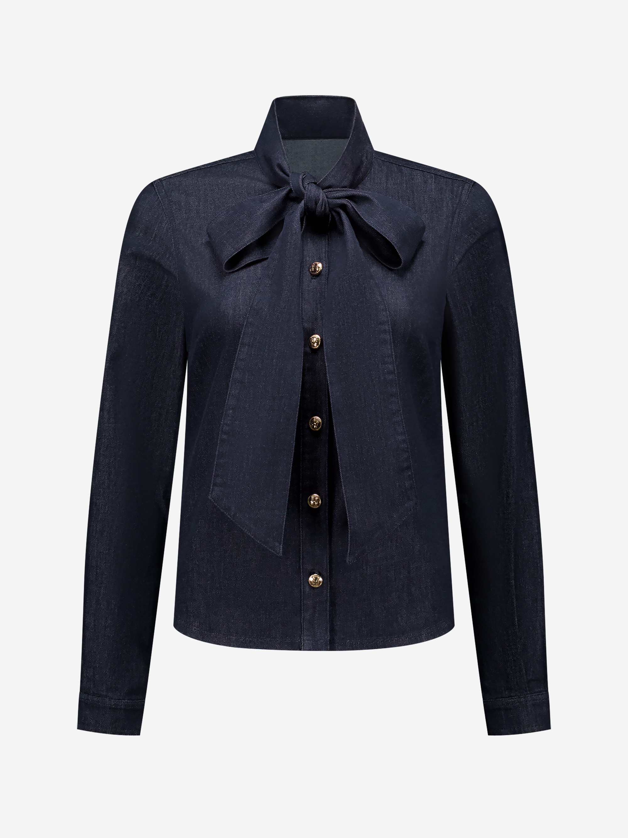Denim blouse met strikkoord 