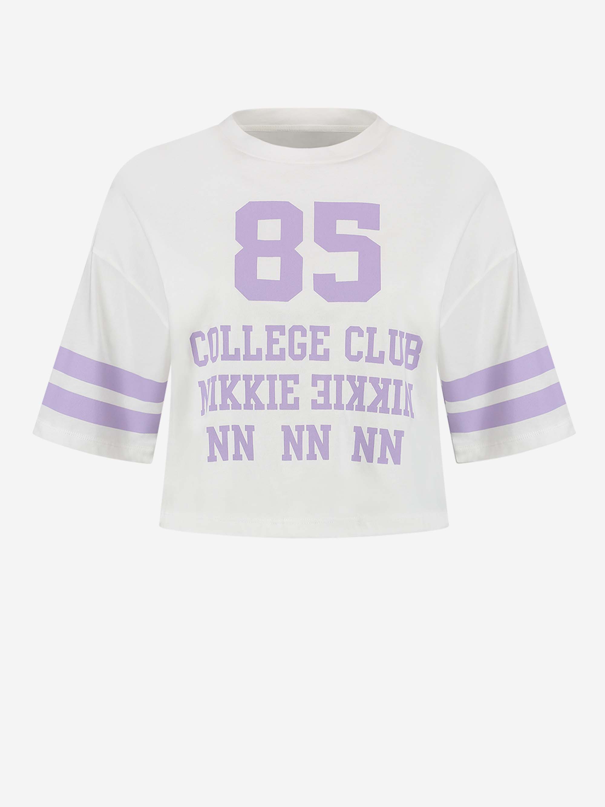 Cropped loose fit T-shirt with college artwork 