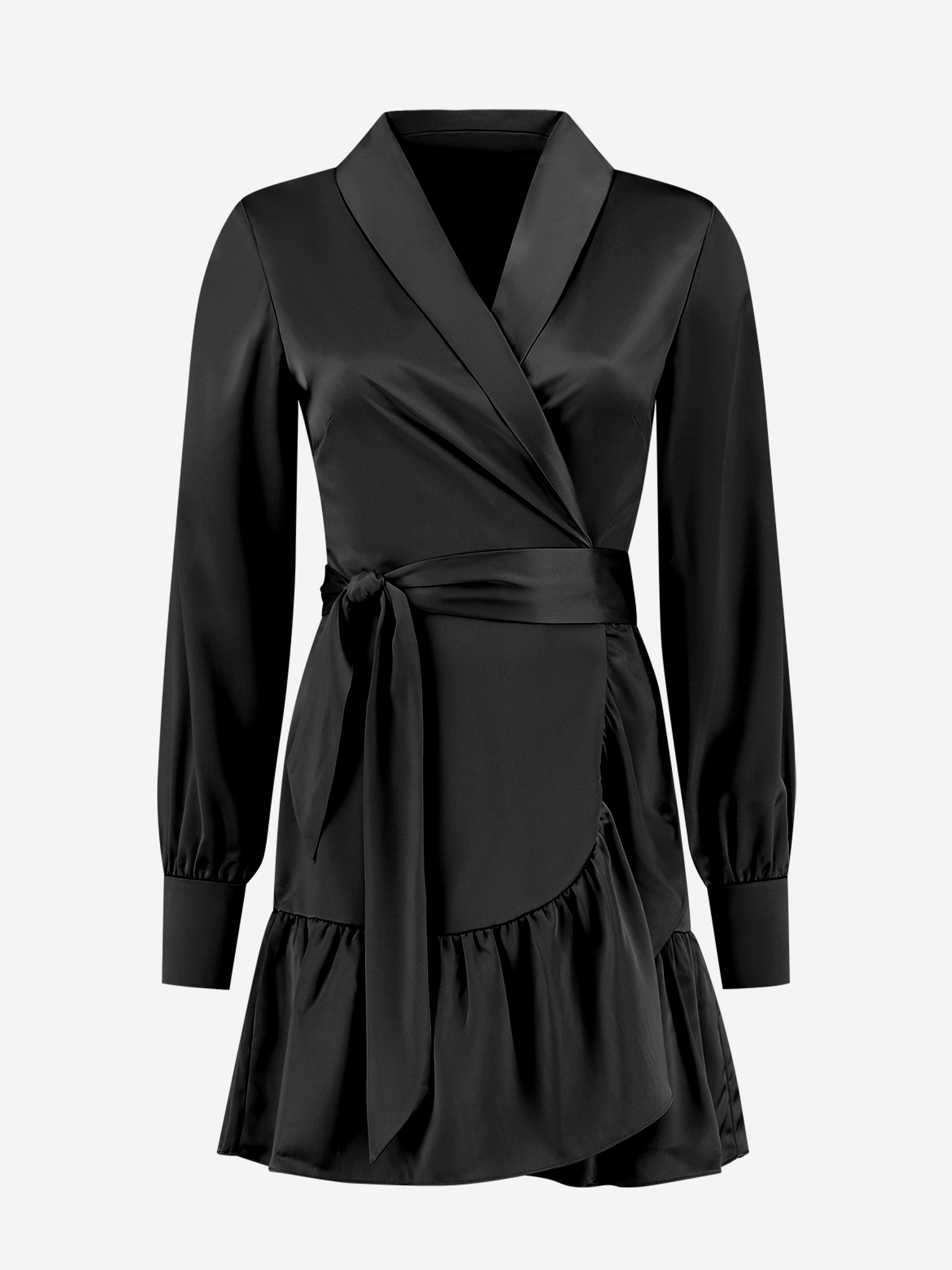 Satin look wrap dress with tie belt