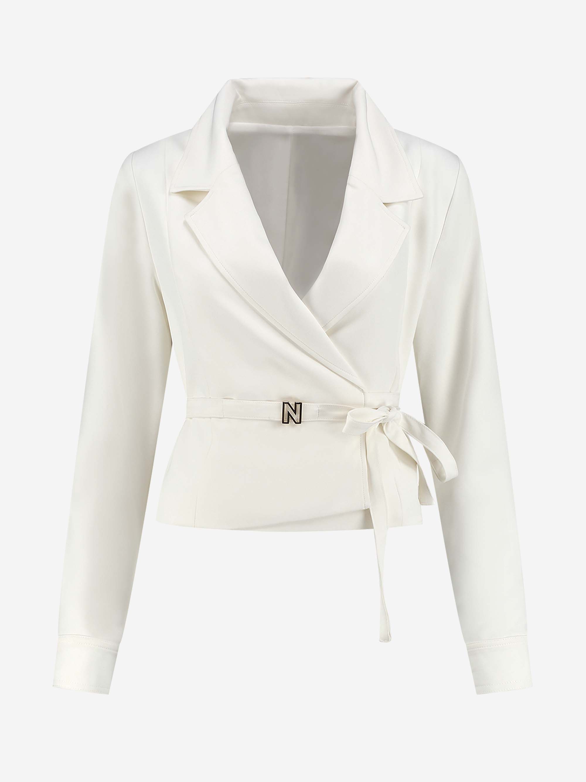 Cropped wrap blouse with tie belt