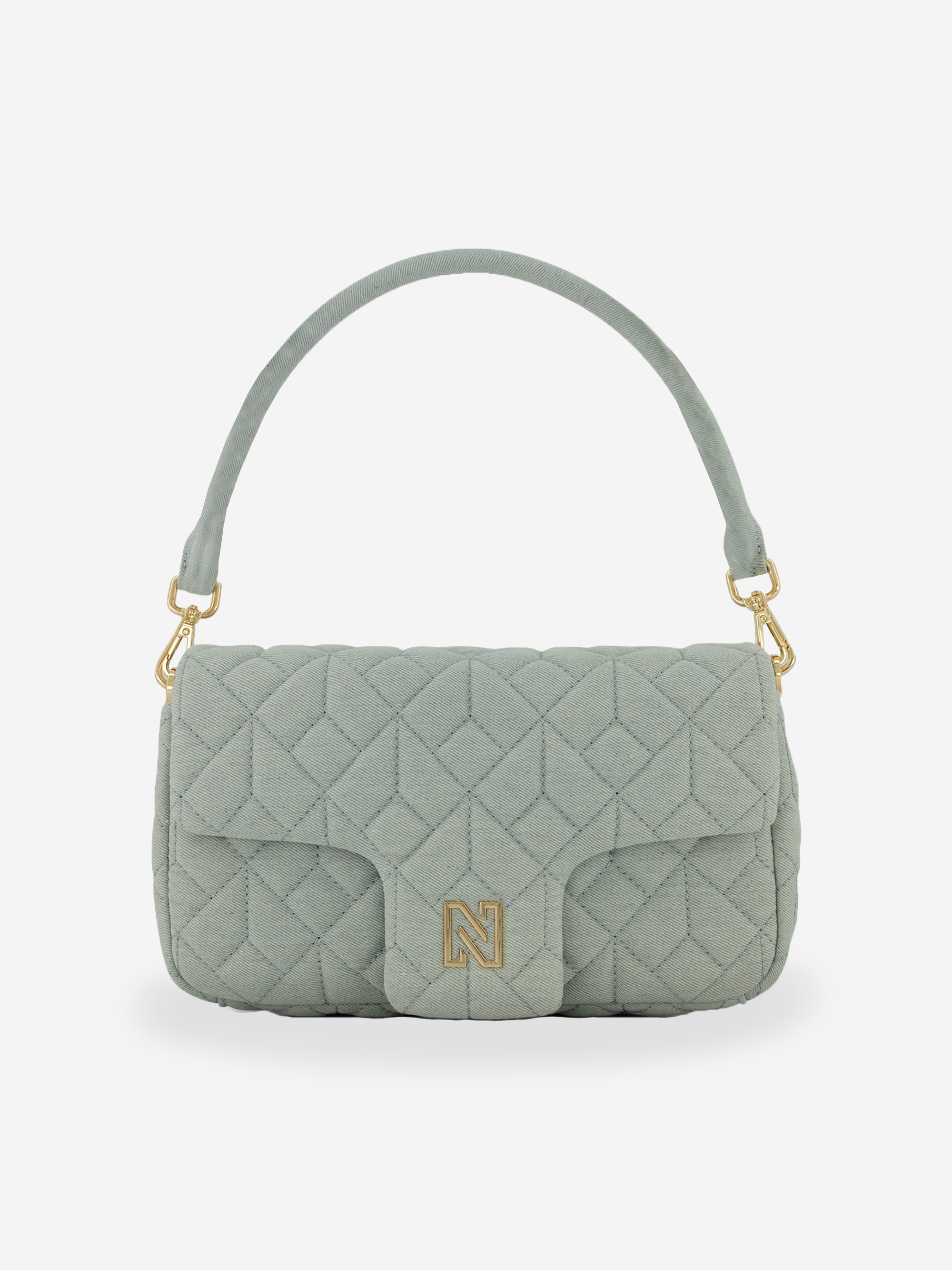 Quilted denim shoulder bag with N logo