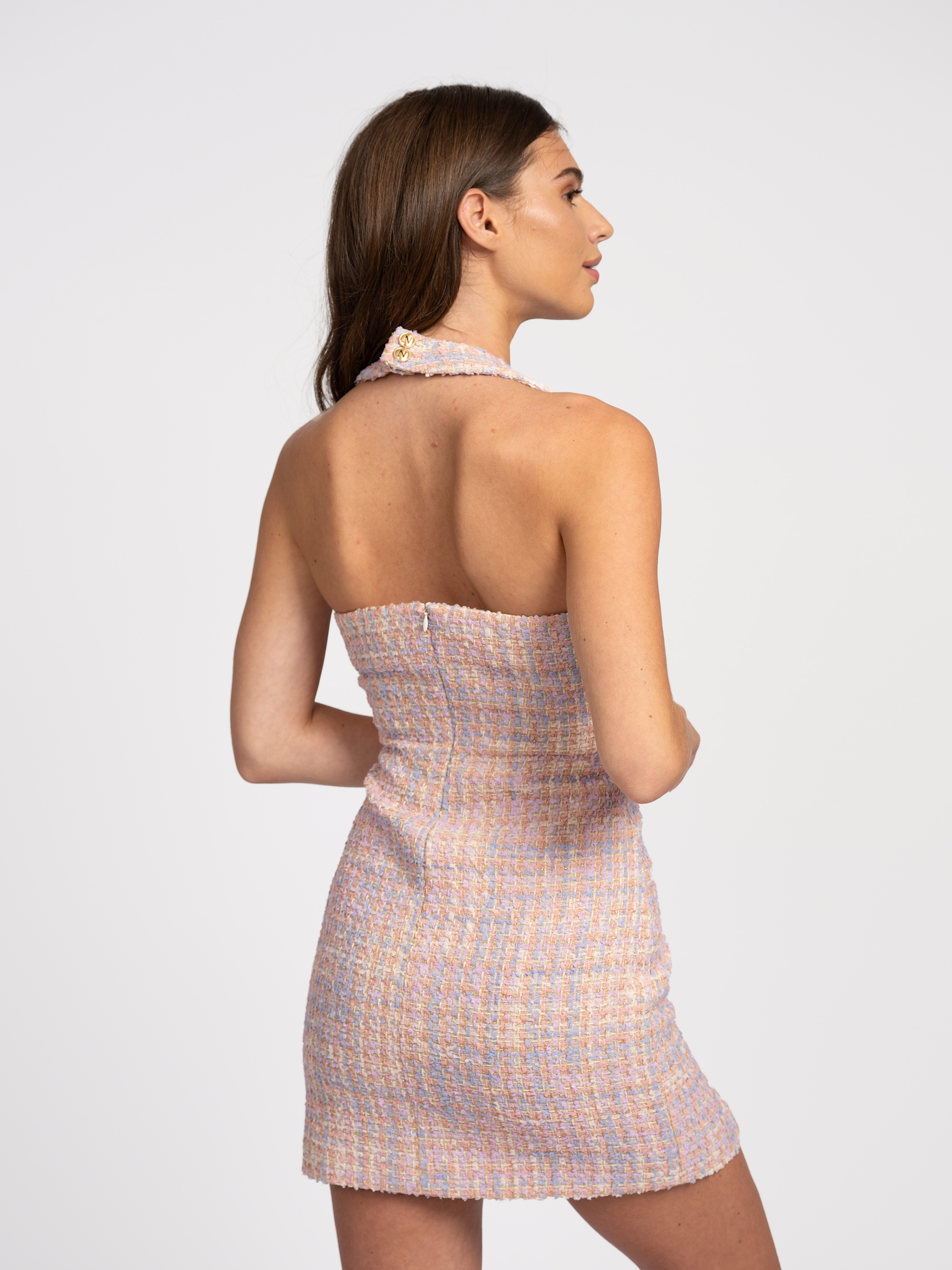 Halterneck dress in tweed