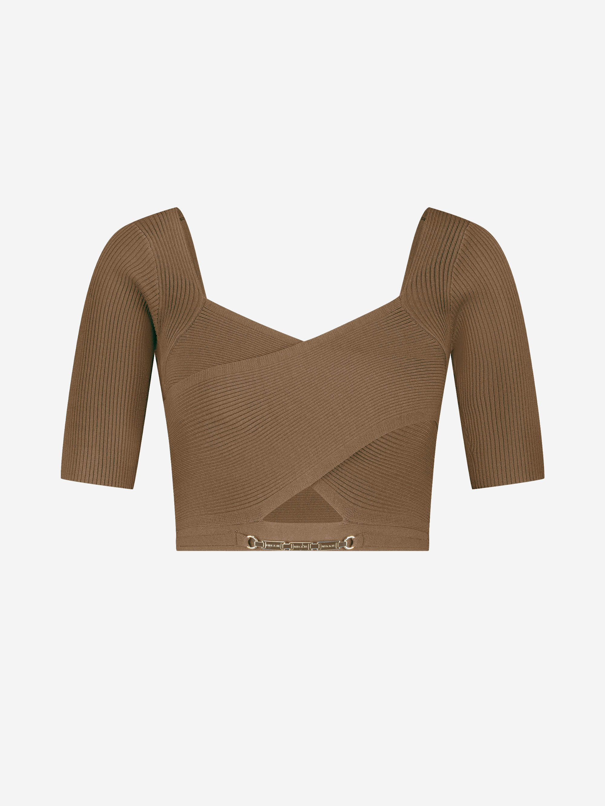 Geribde cropped top met gekruist detail