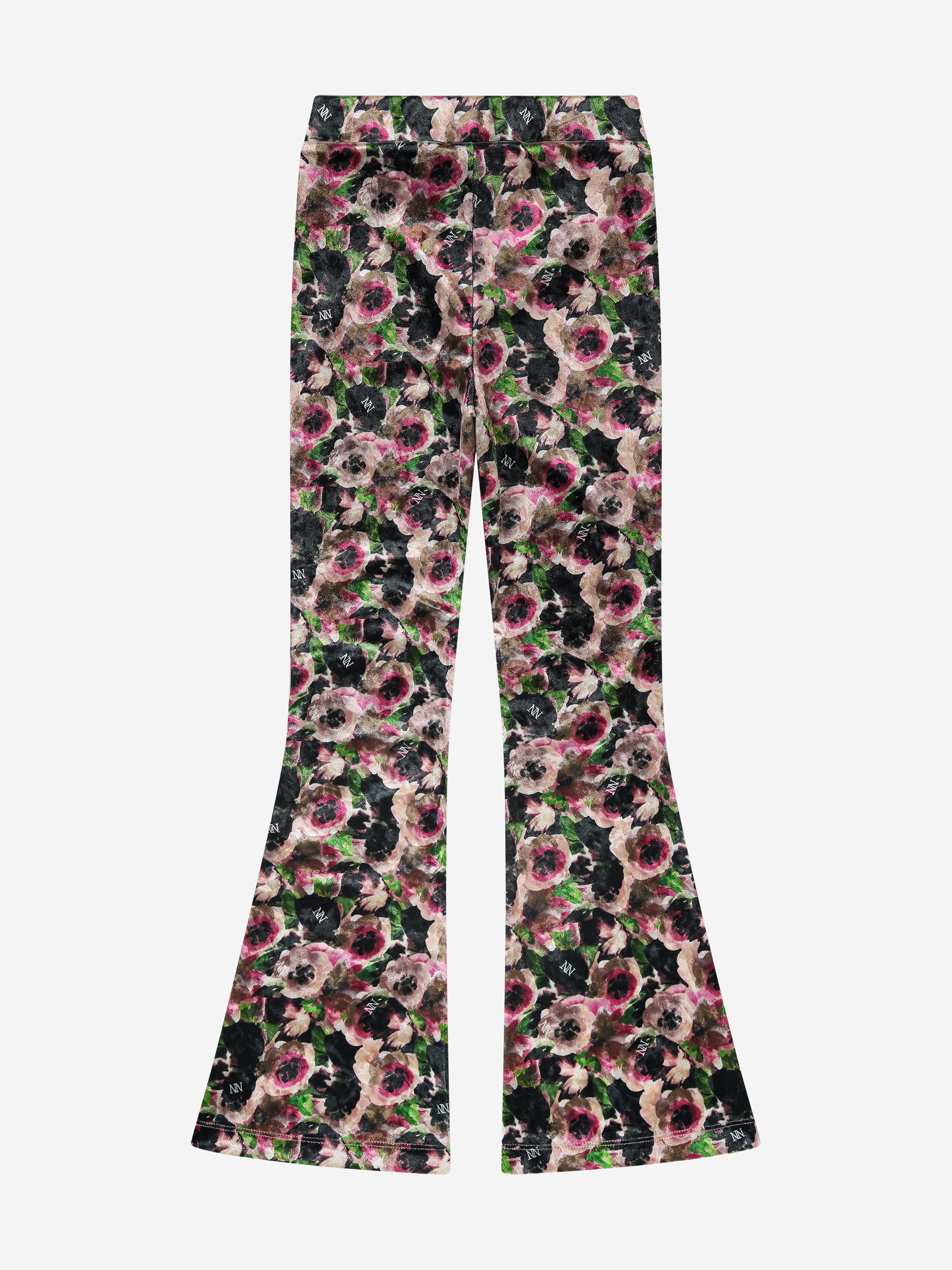 Velvet flared trousers with floral print