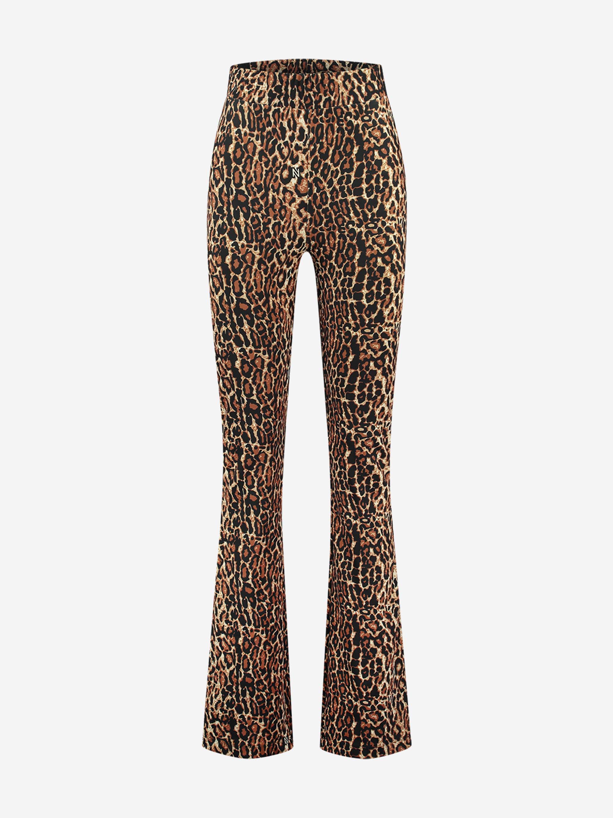 Luipaardprint flare broek met hoge taille