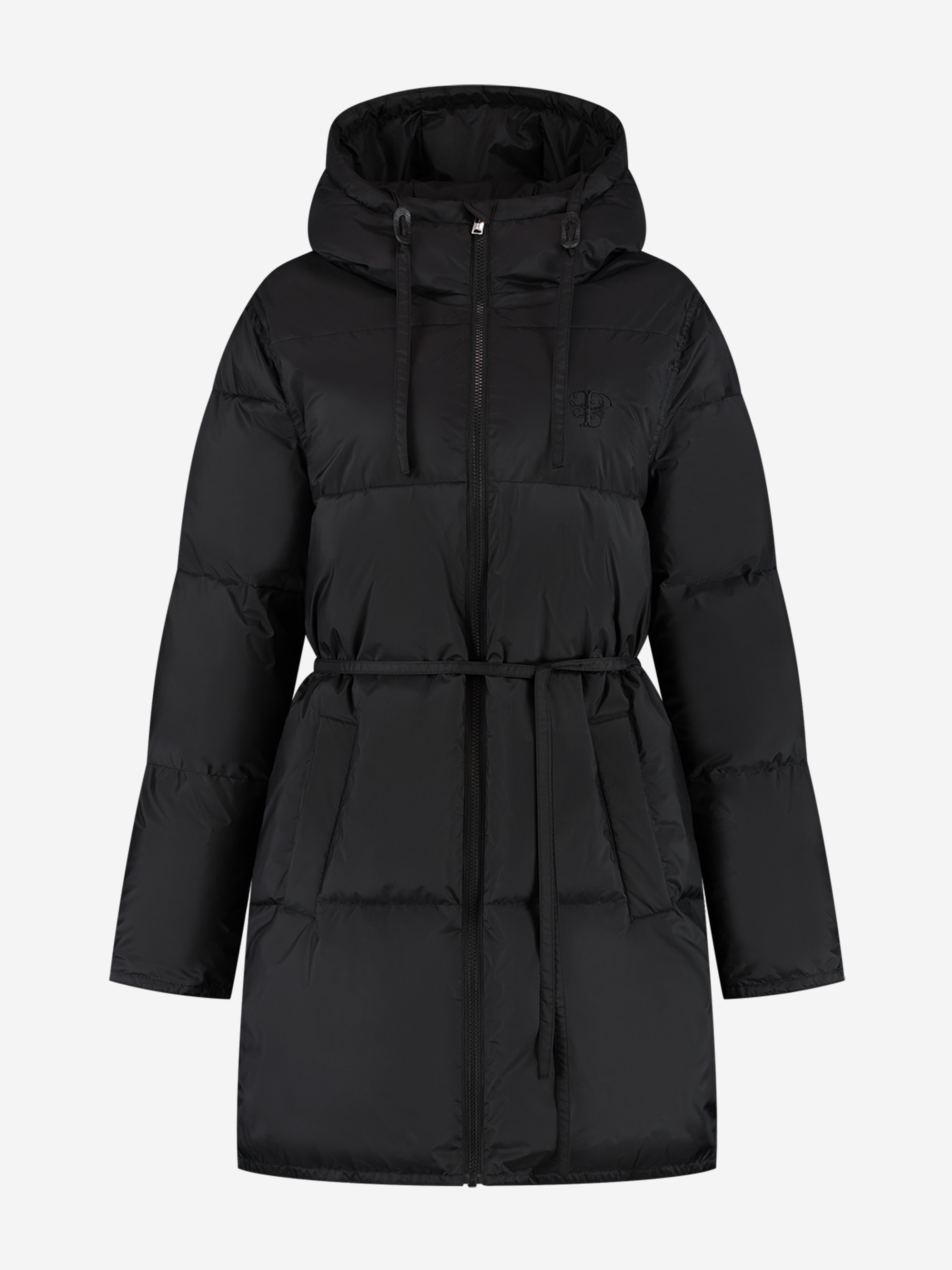 Puffer jacket with hood and tie cord