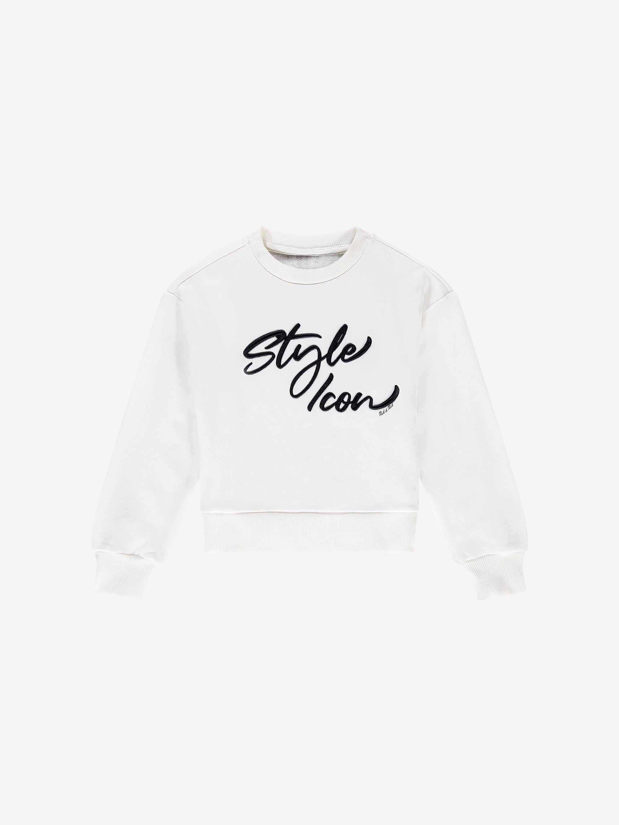 Sweater with embroidered text