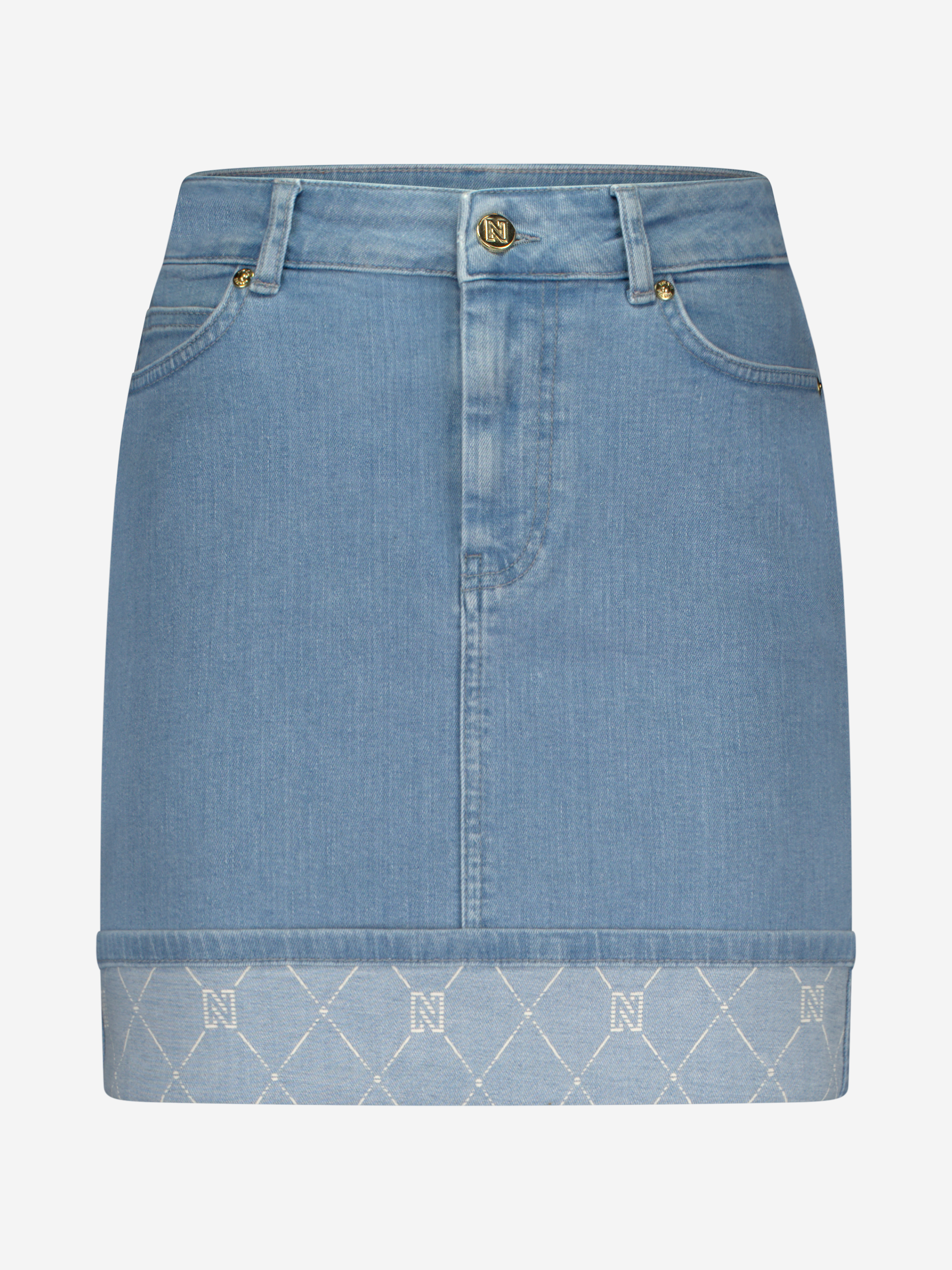 Korte denim rok met omslagrand