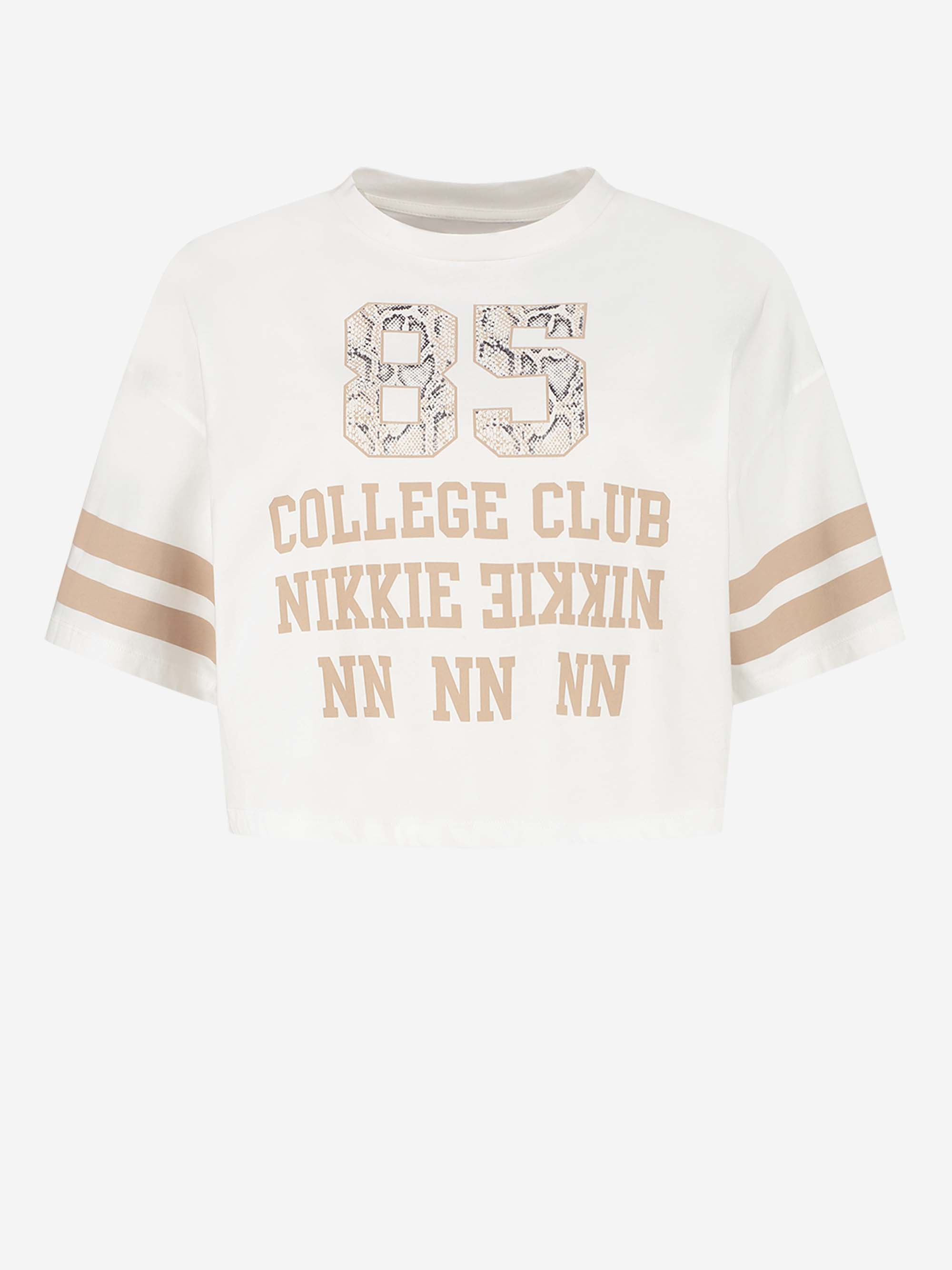 Cropped loose fit T-shirt with college artwork 