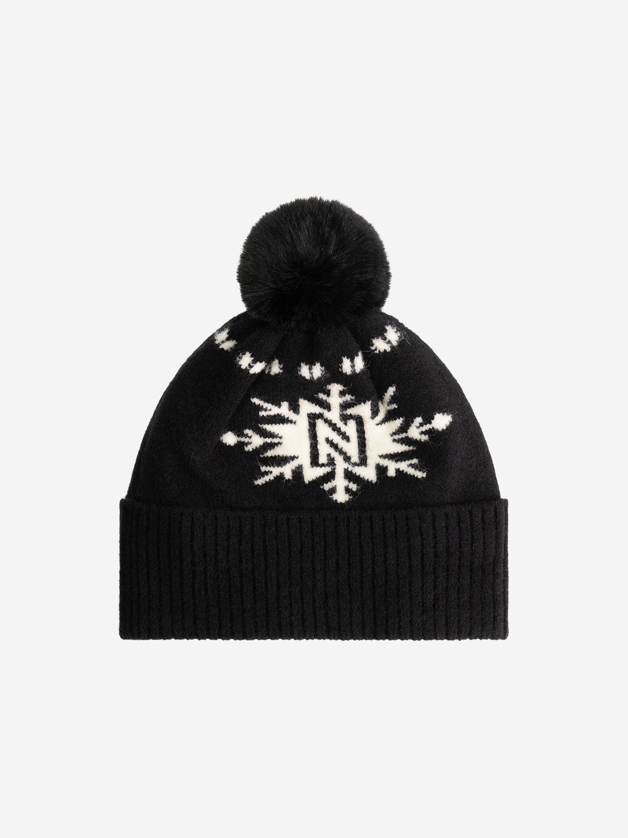 Beanie with N-logo and fluffy pompon