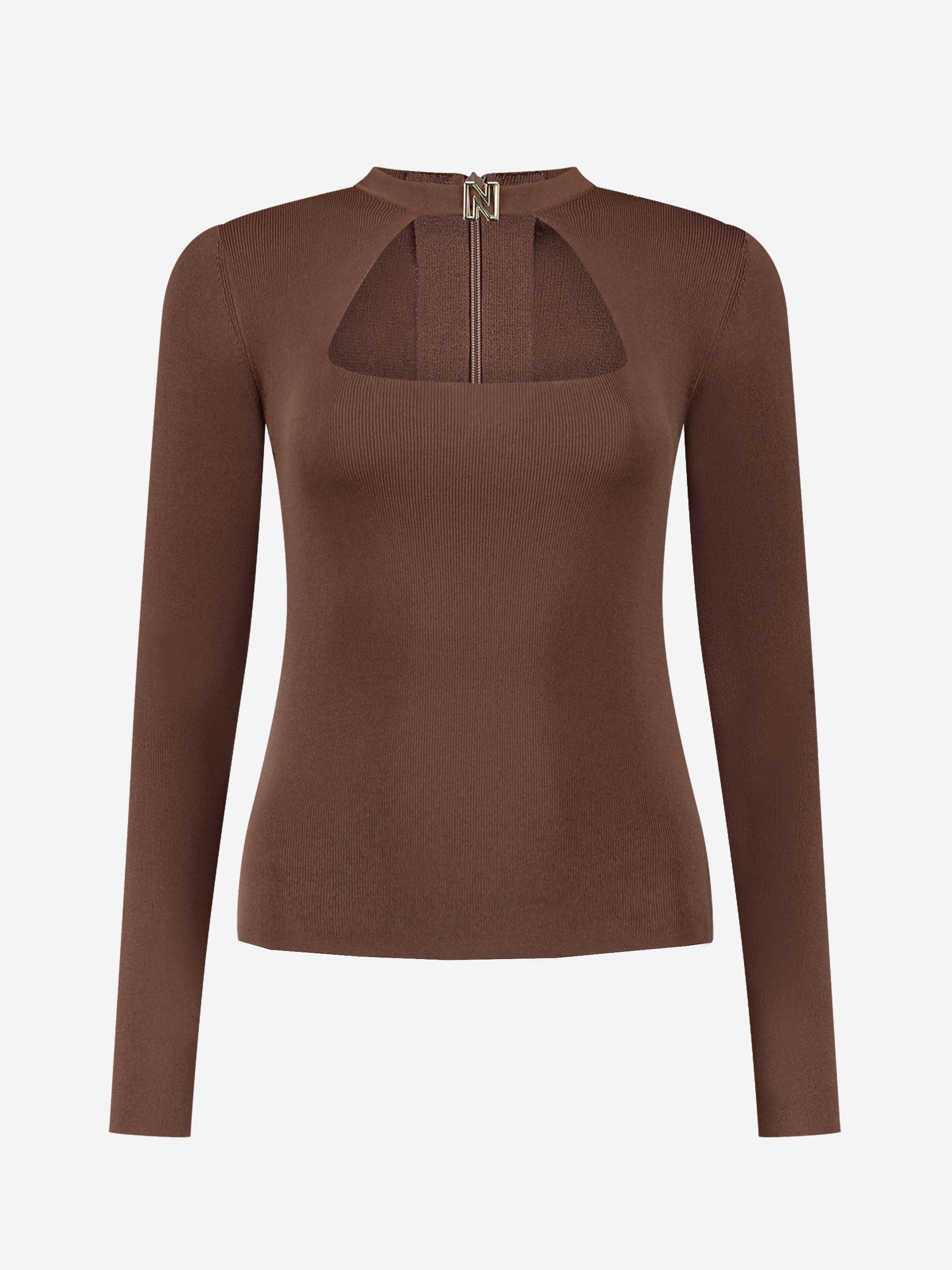 Fitted high neck top with logo trim