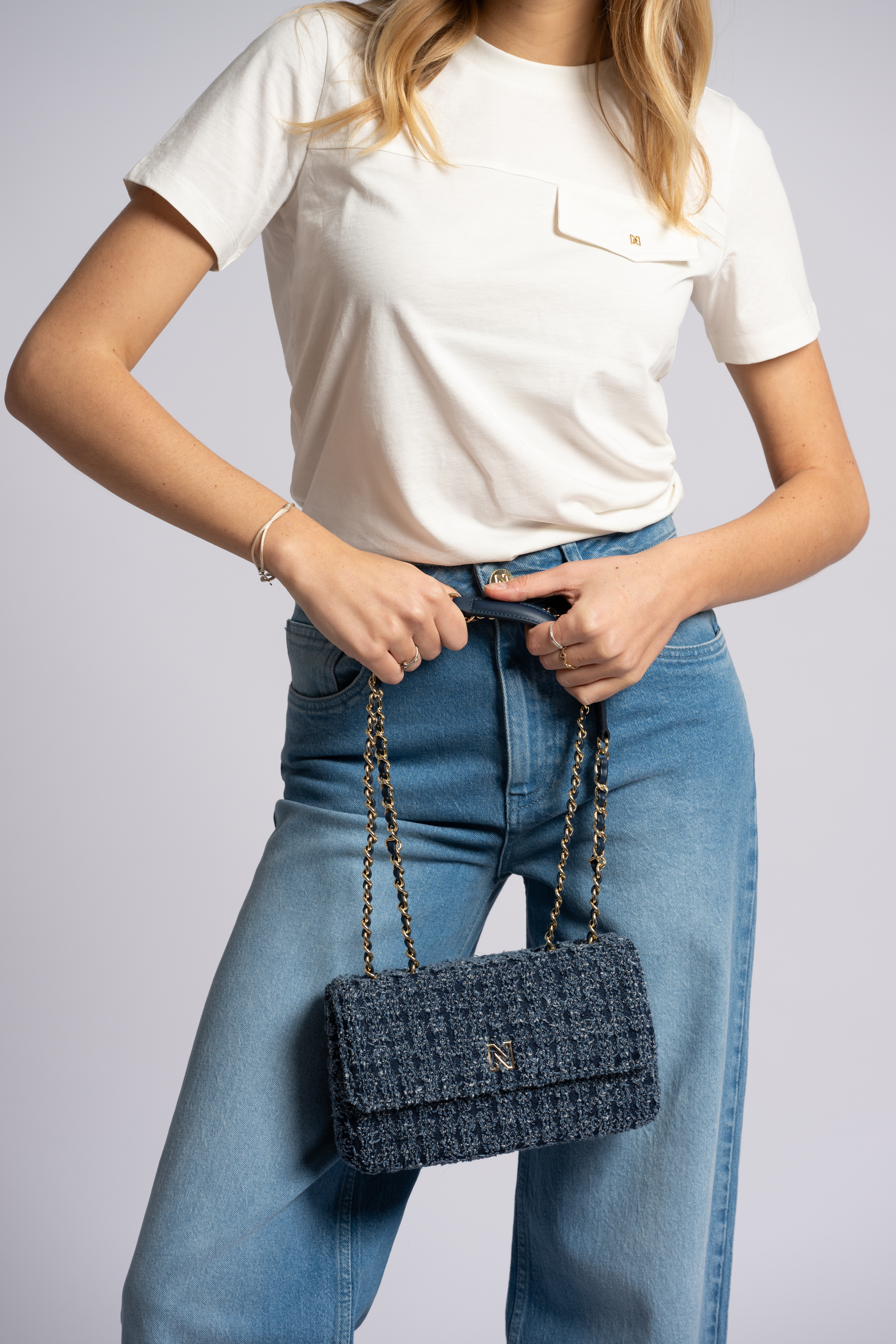 Tweed shoulder bag with logo