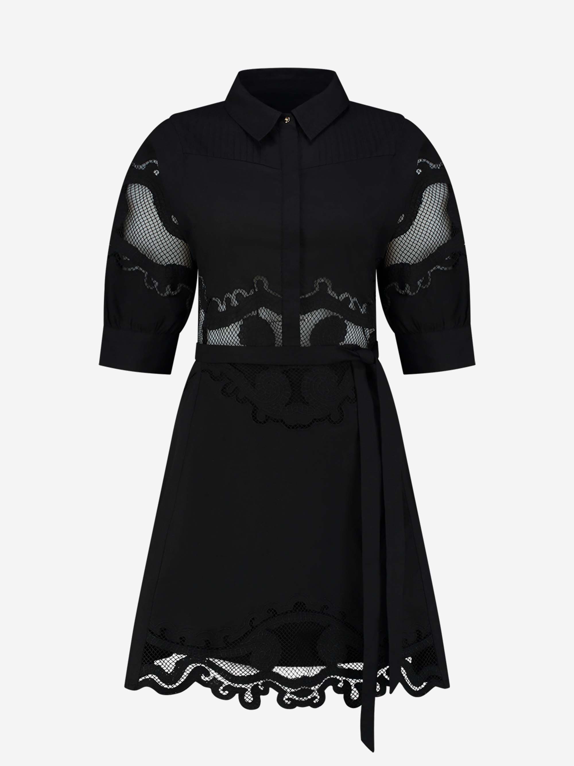 Laced dress with tie belt 