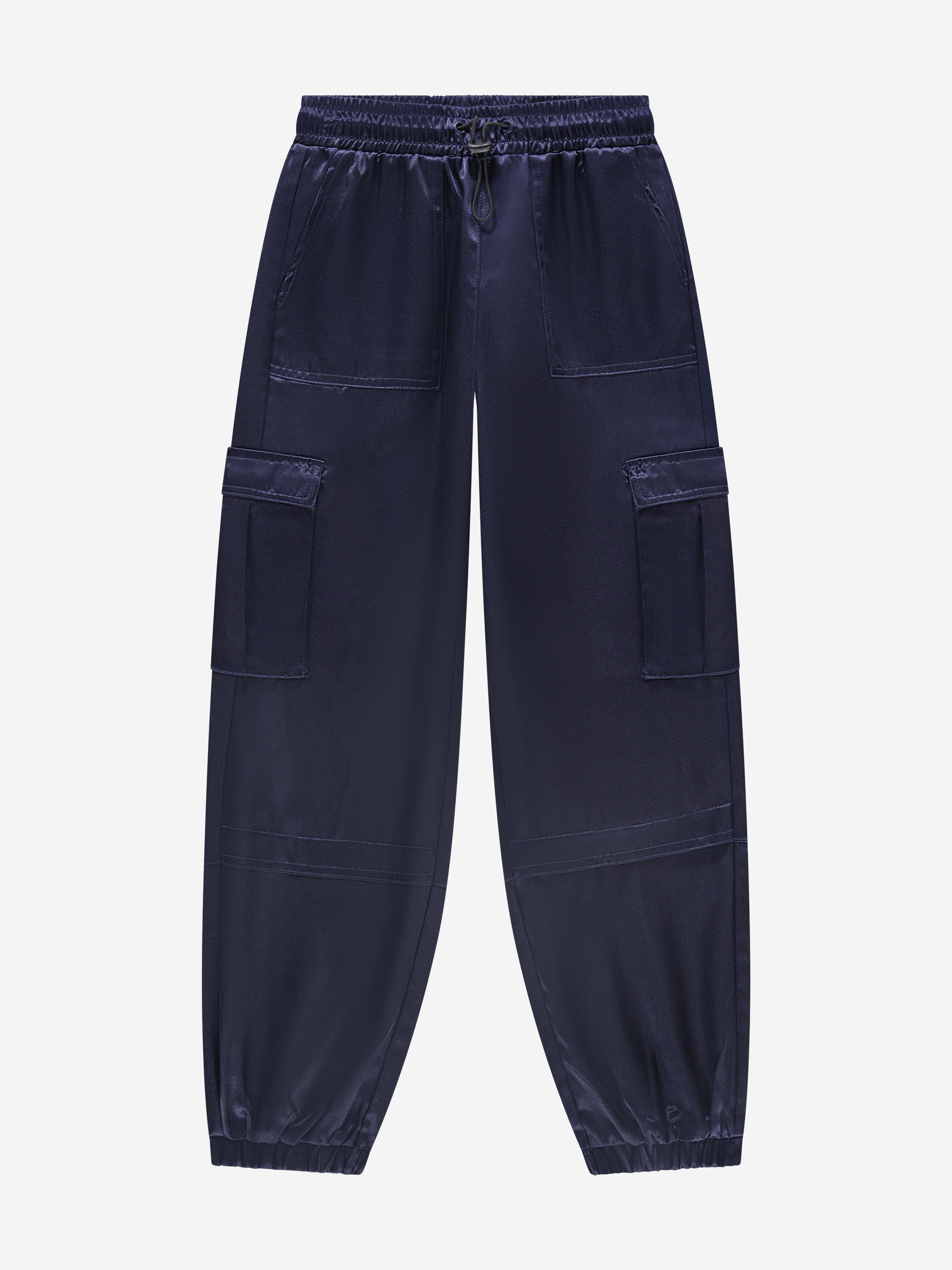 Satin cargo pants with elastic waistband