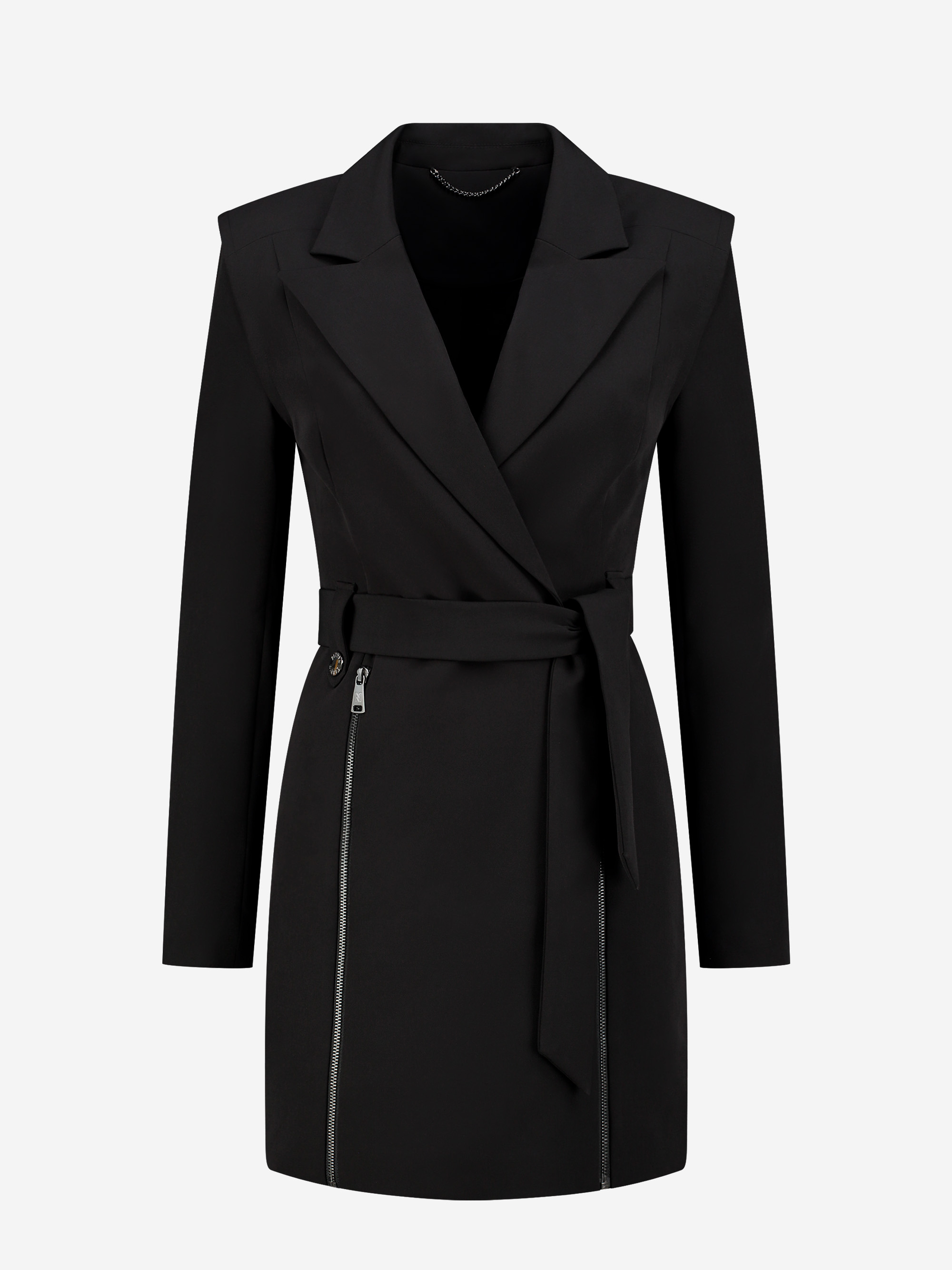 Blazer dress with zippers and tie belt