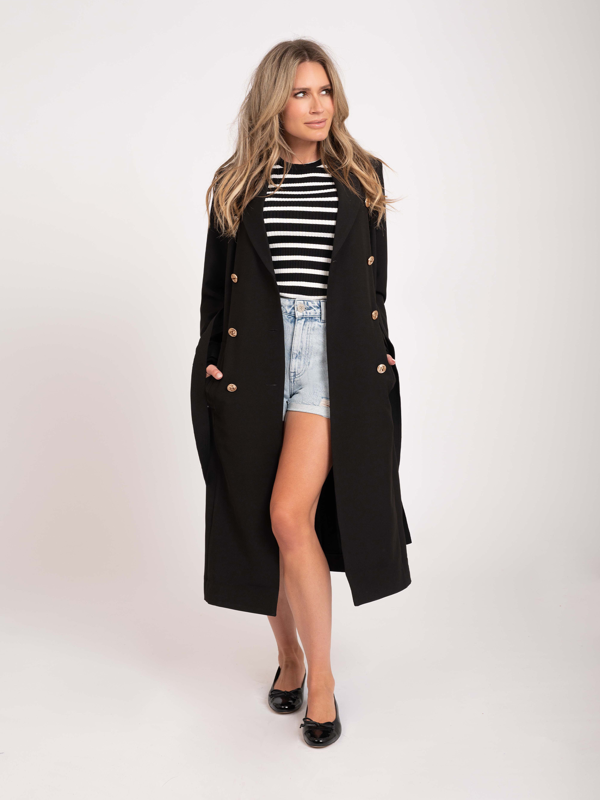 Long coat with waist band