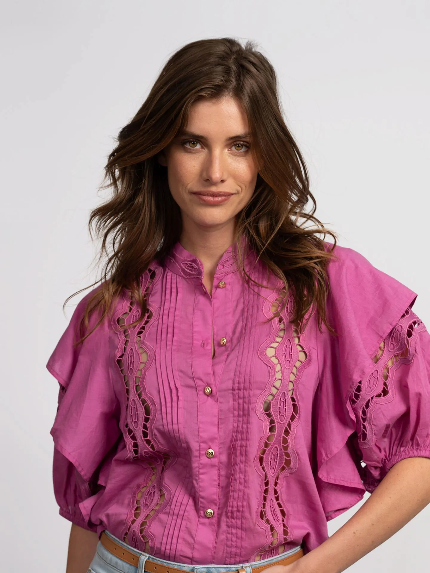 Broderie anglaise blouse with puff sleeves