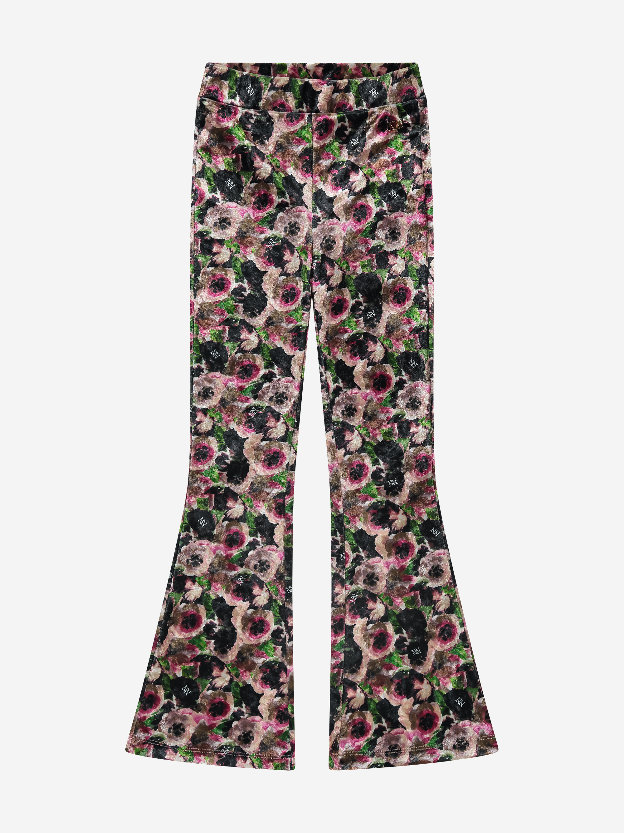 Velvet flared trousers with floral print
