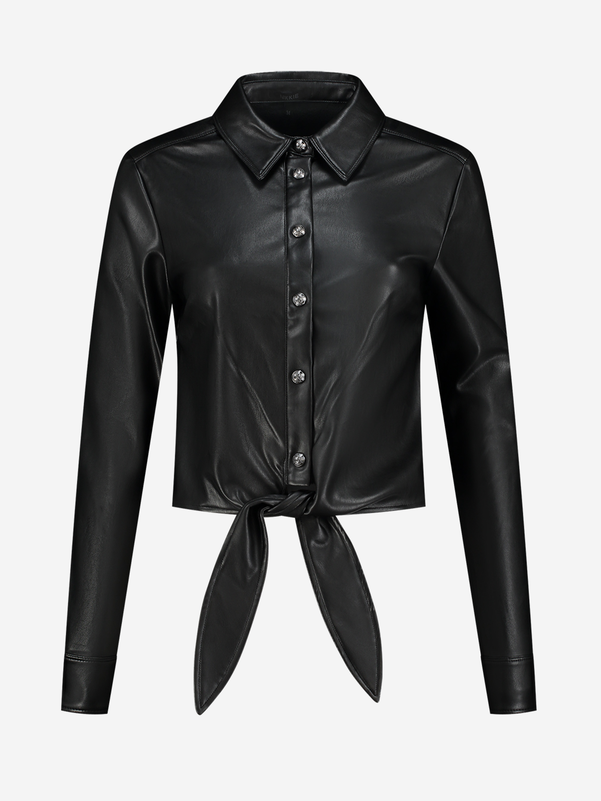 Vegan leather blouse with tie knot