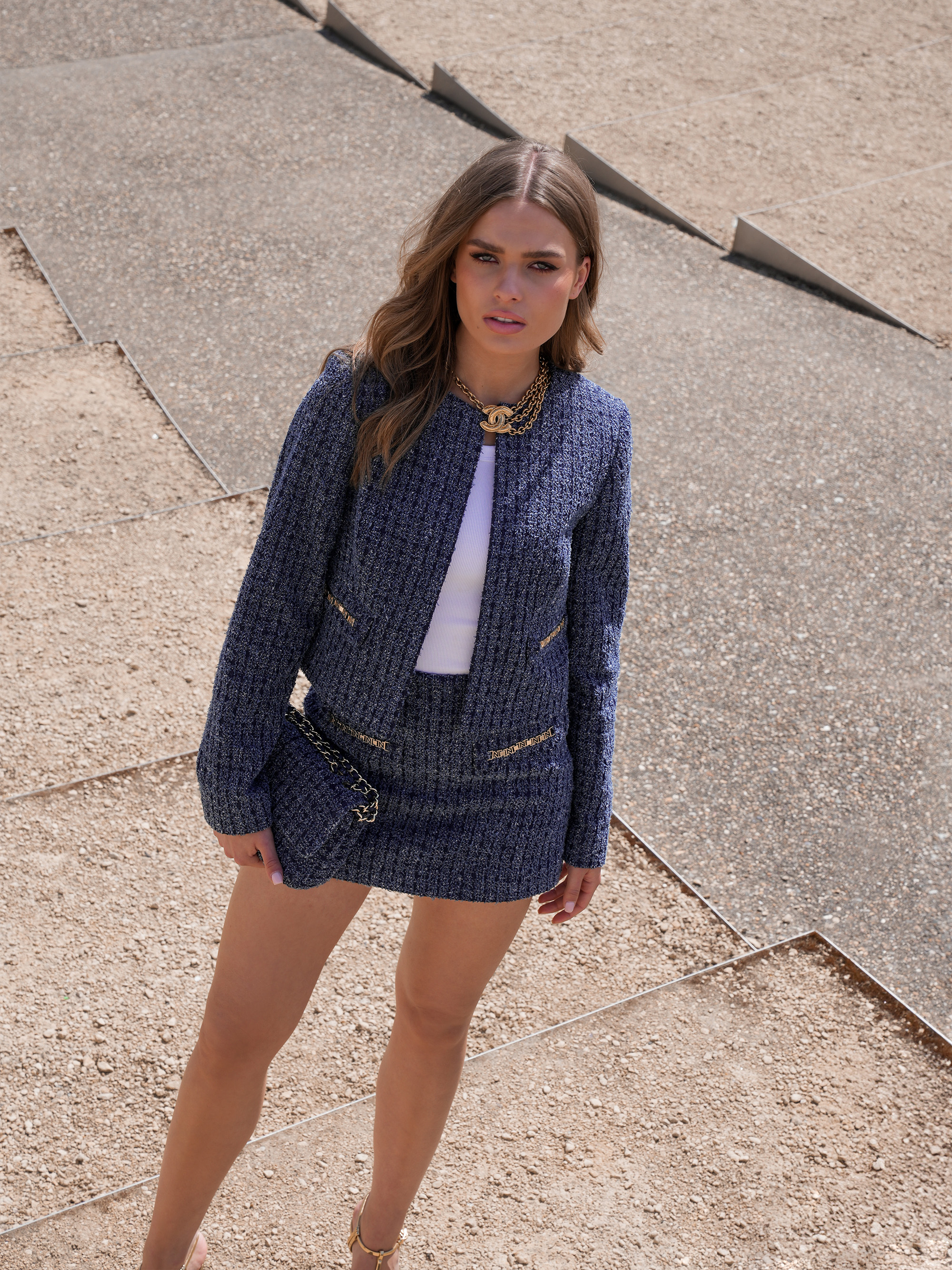 Tweed skort with chain details