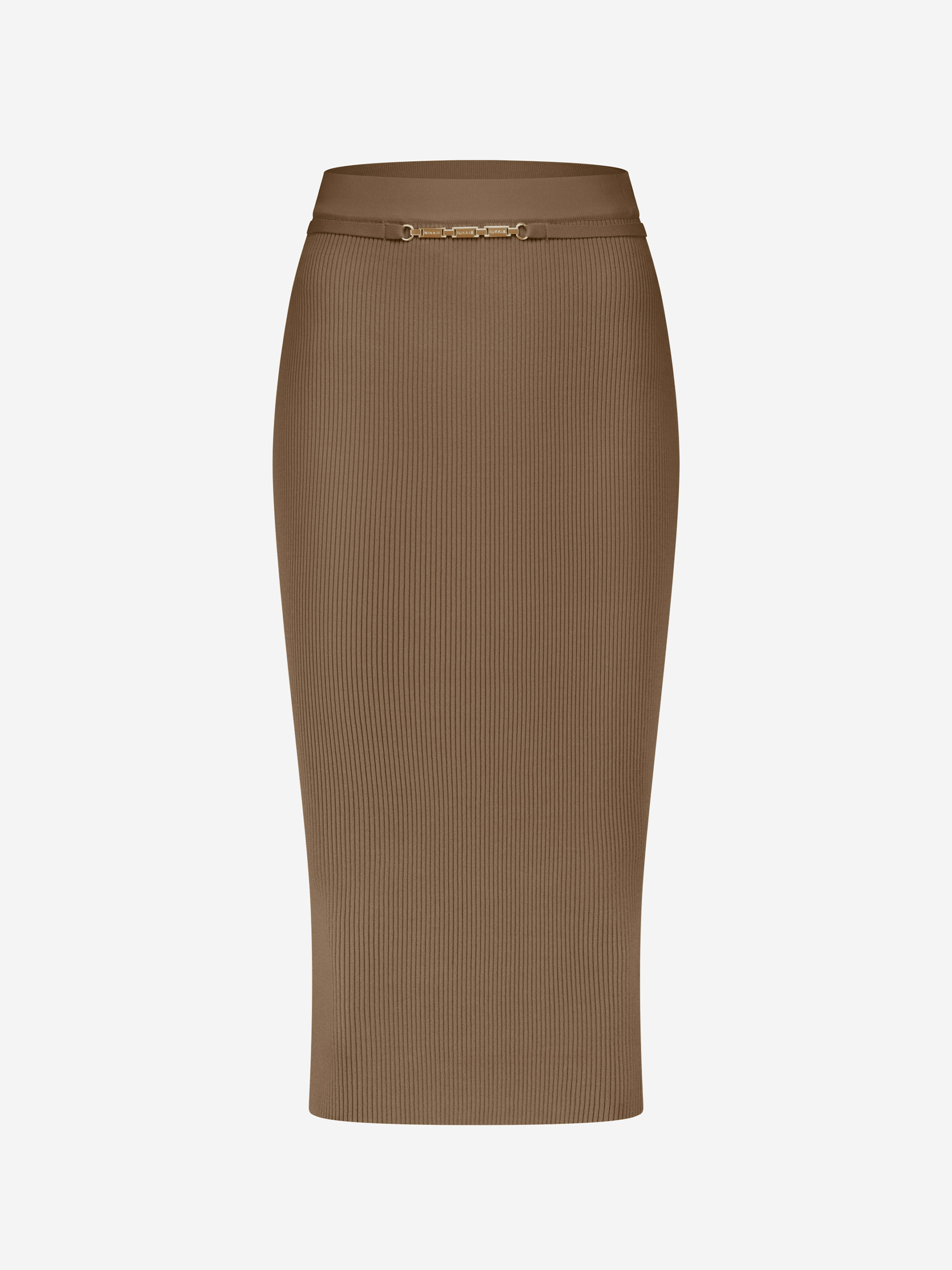 Geribde midi rok met ketting detail