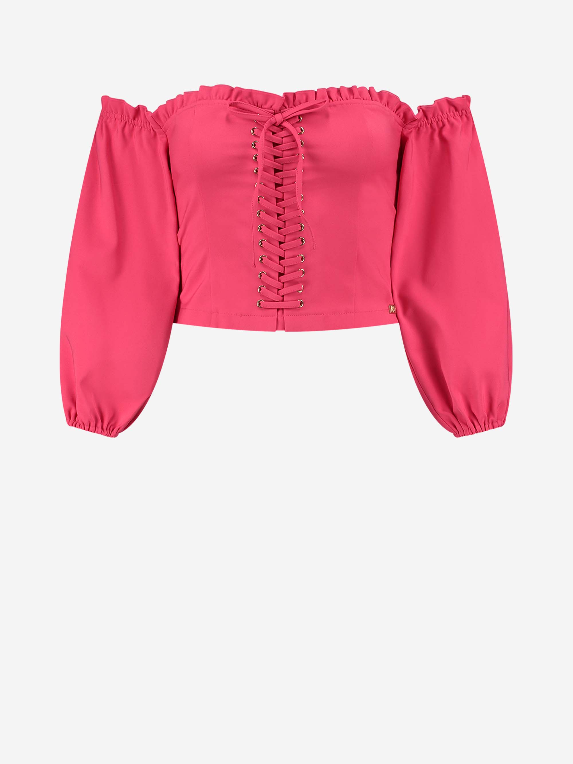  Off-shoulder cropped top with lace-up 