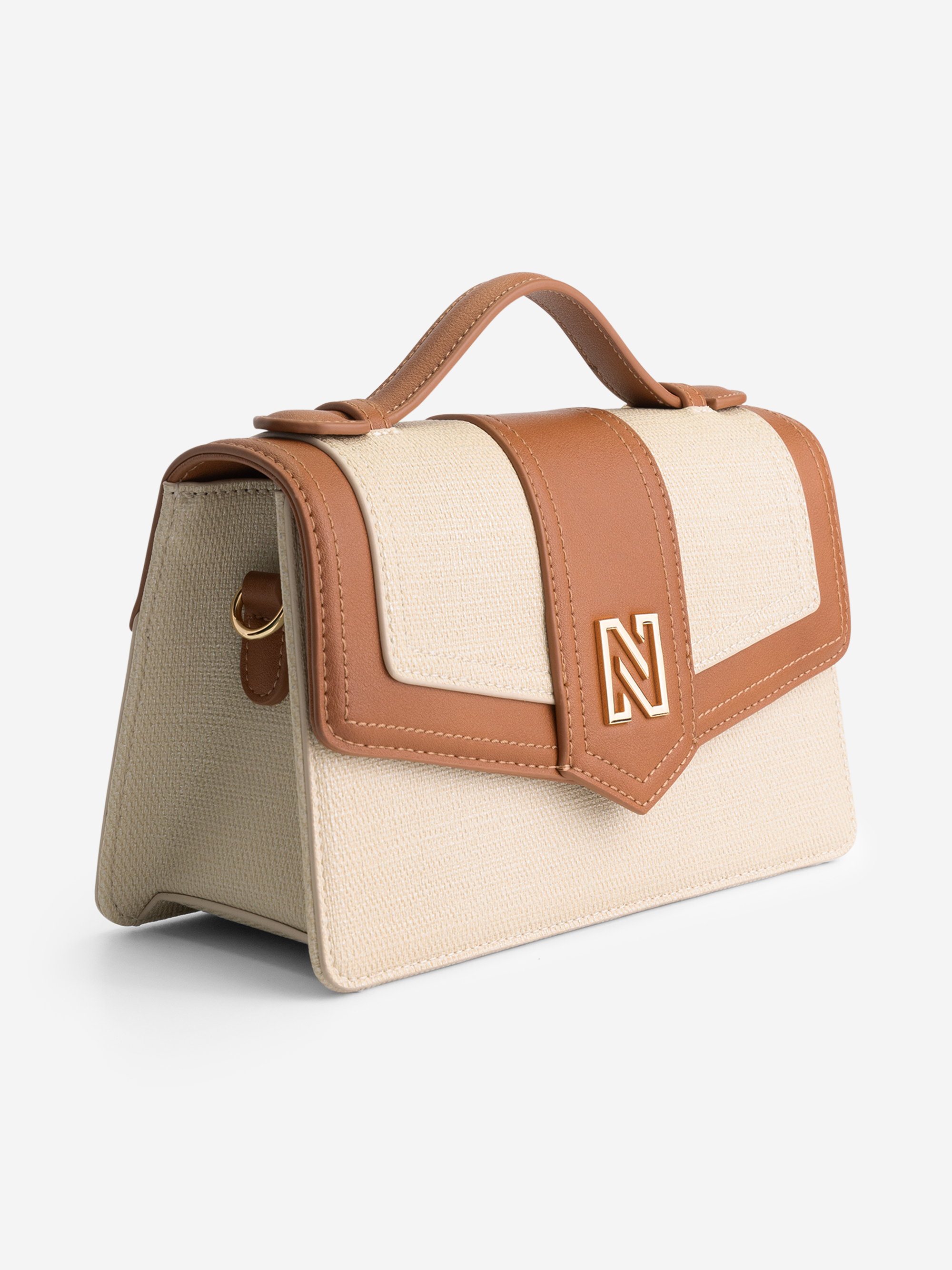 Shoulder bag made of canvas and imitation leather with N logo