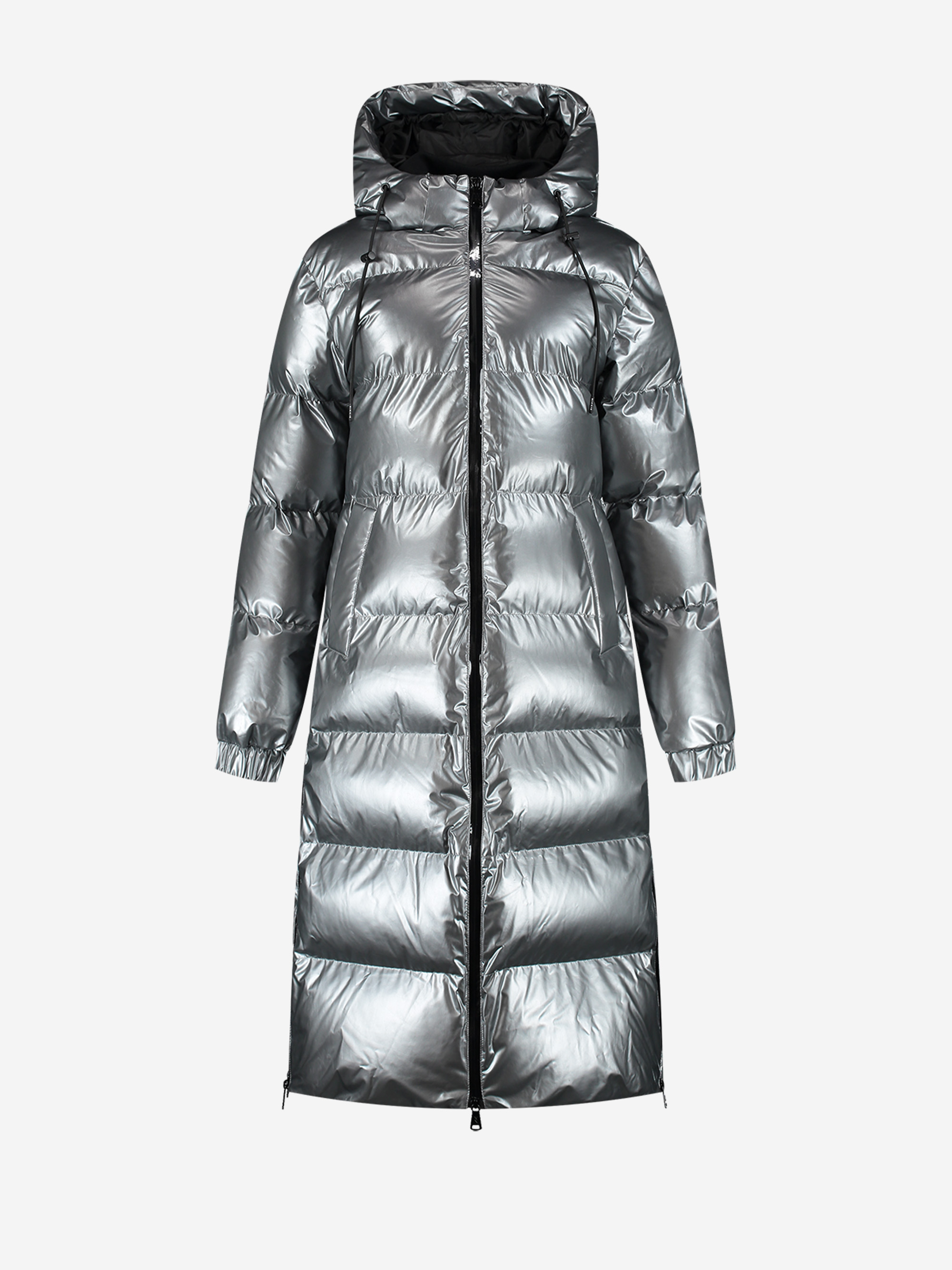Lange puffer jas met metallic look