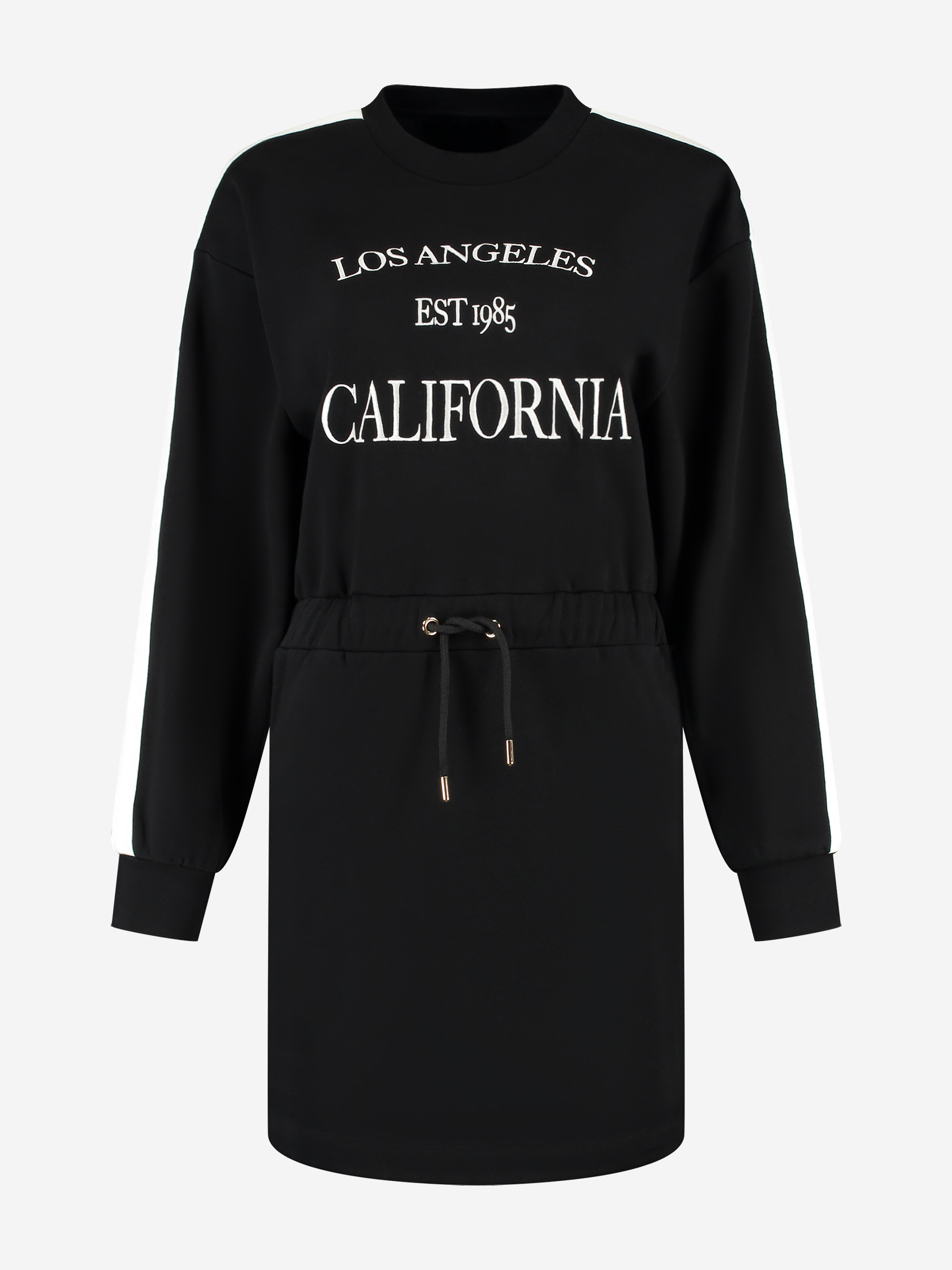 Sweater jurk met tekst en strepen detail