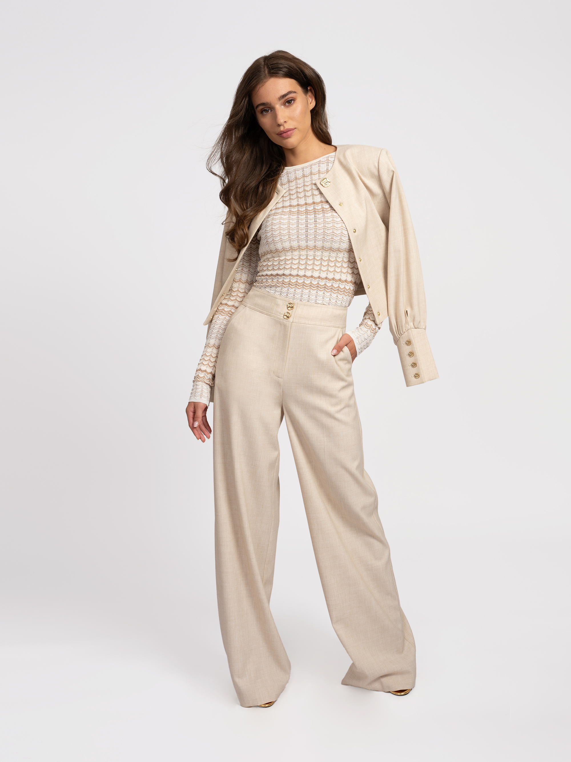 Melange pants with straight legs