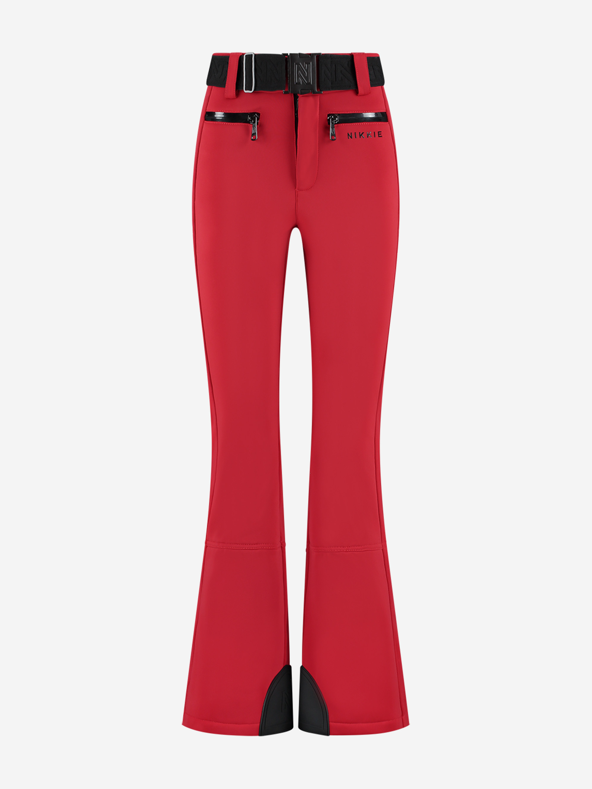 Ski pants with flared fit and adjustable belt