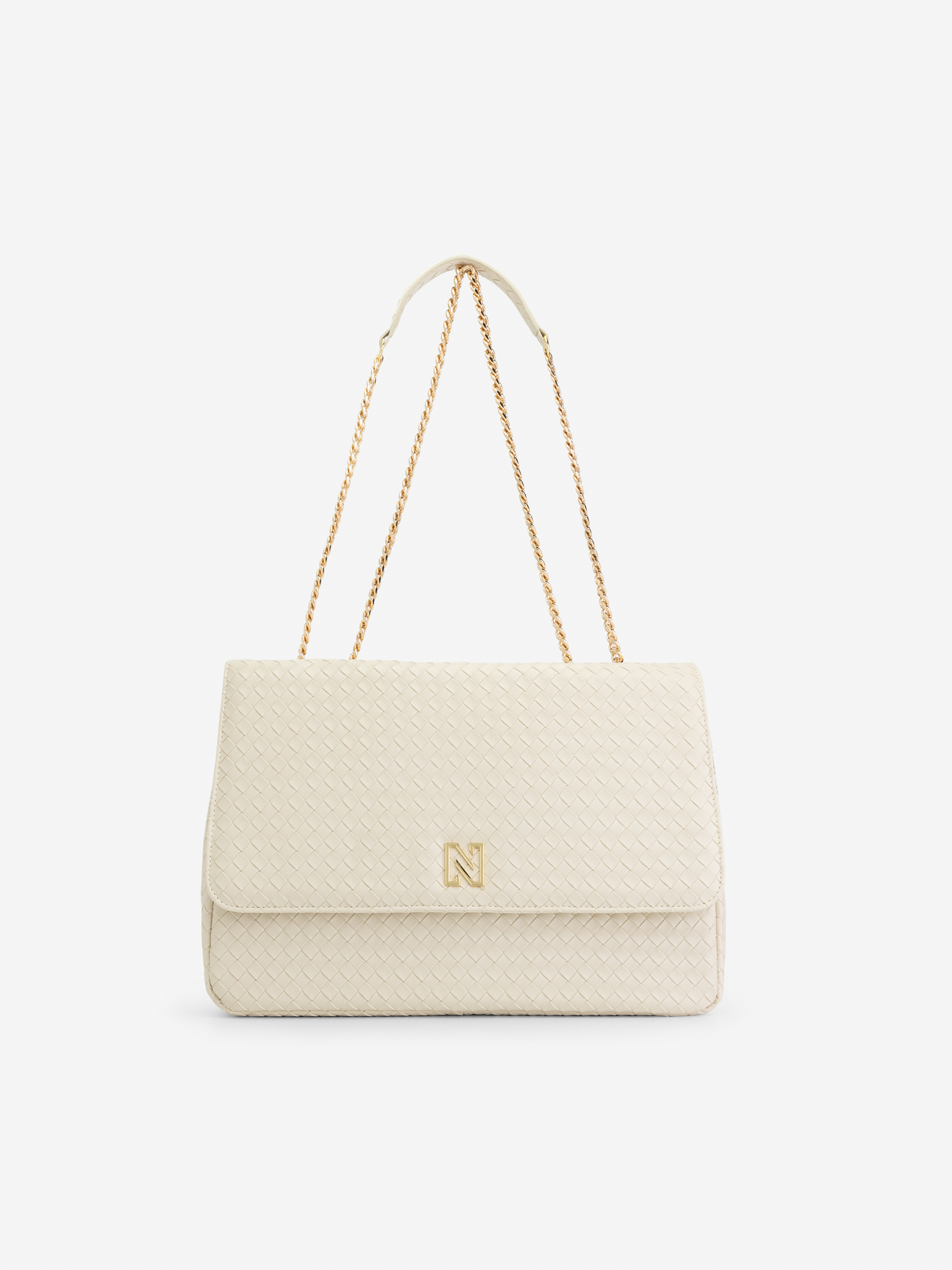  Big braided shoulder bag with chain