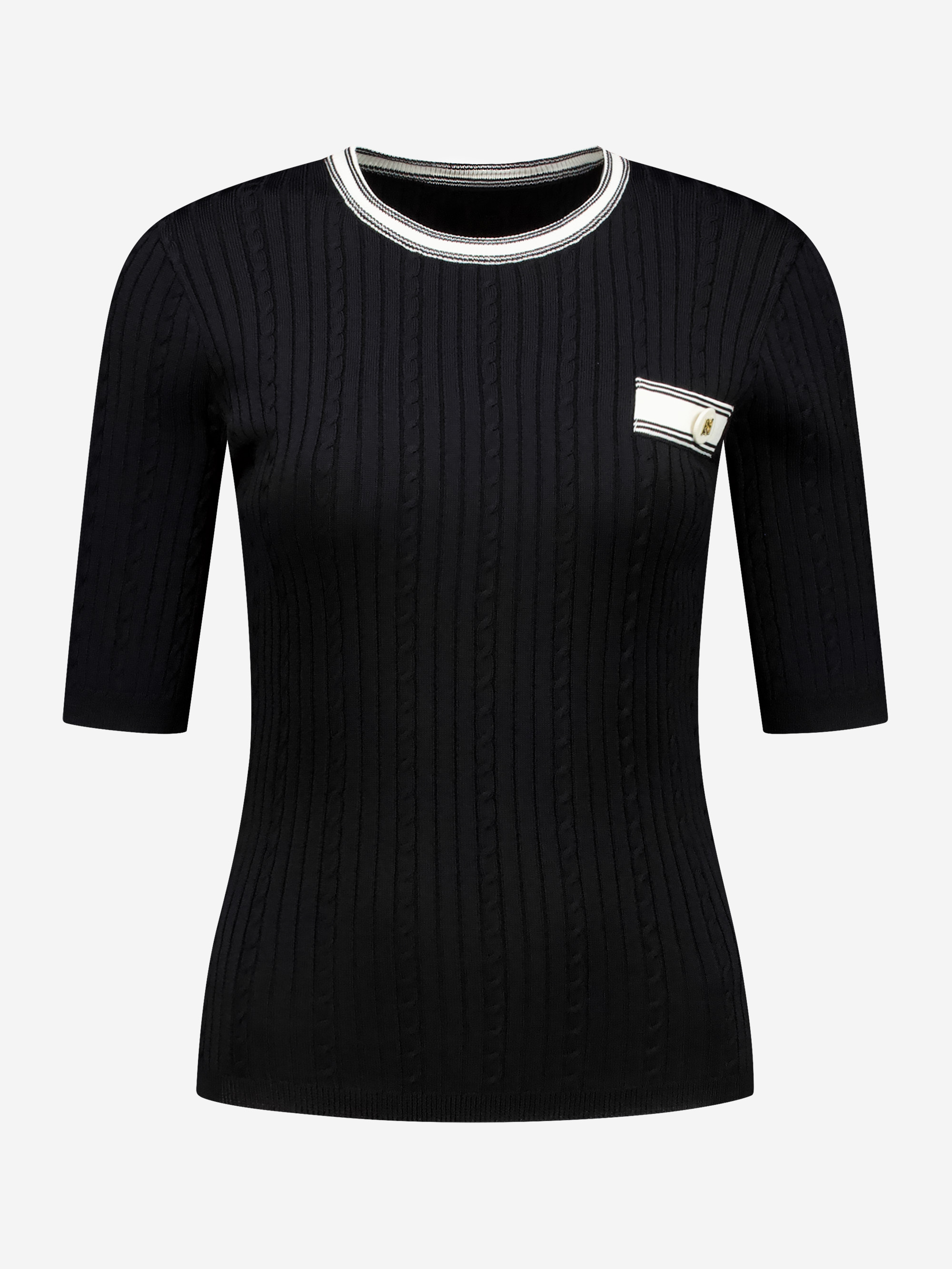 Geribbelde top met gevlochten en gestreepte details
