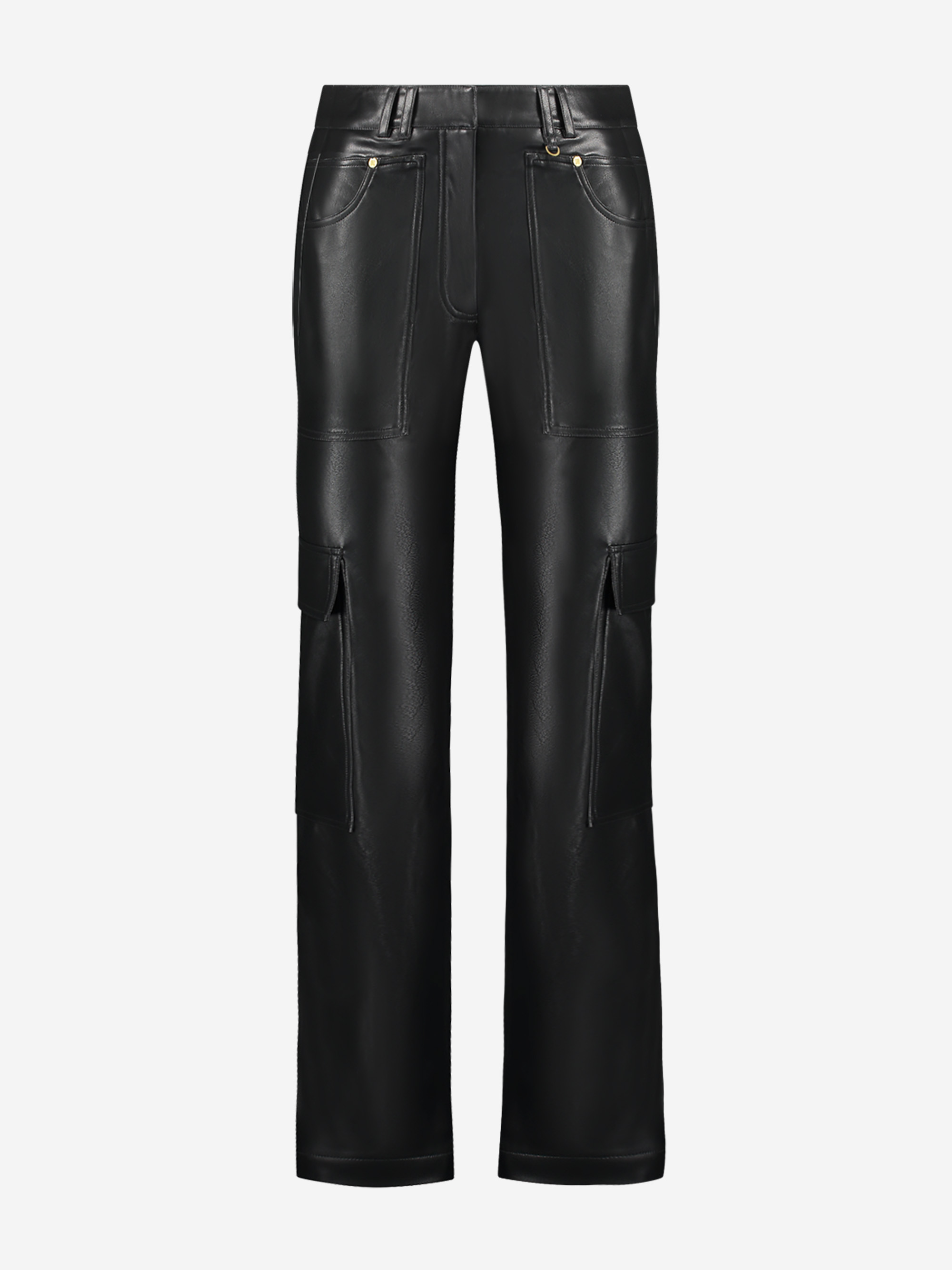 Straight vegan leather cargo pants with Mid rise