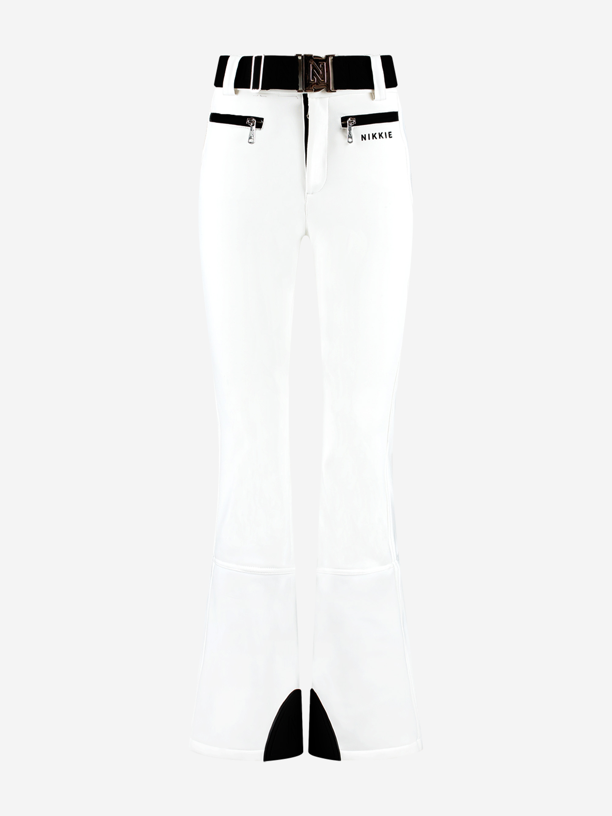 Ski pants with flared fit and adjustable belt