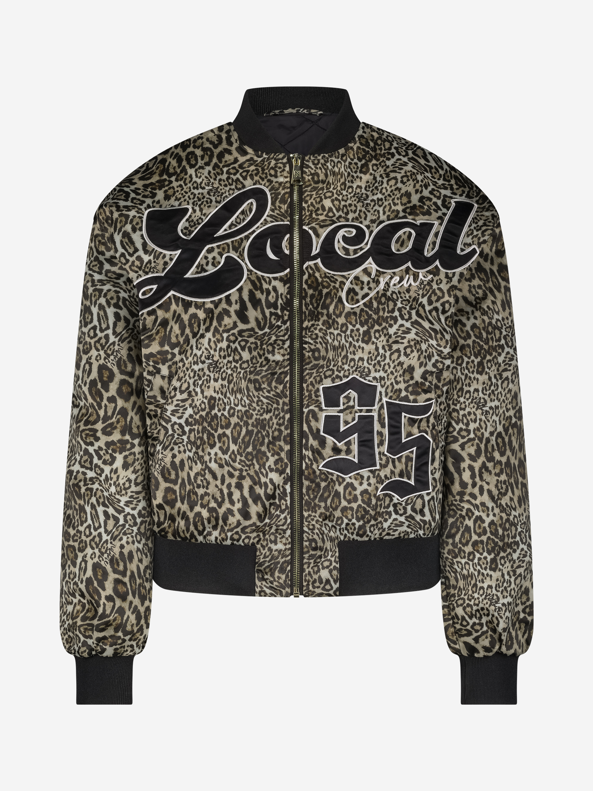 Bomber jacket with leopard print and graphic letters